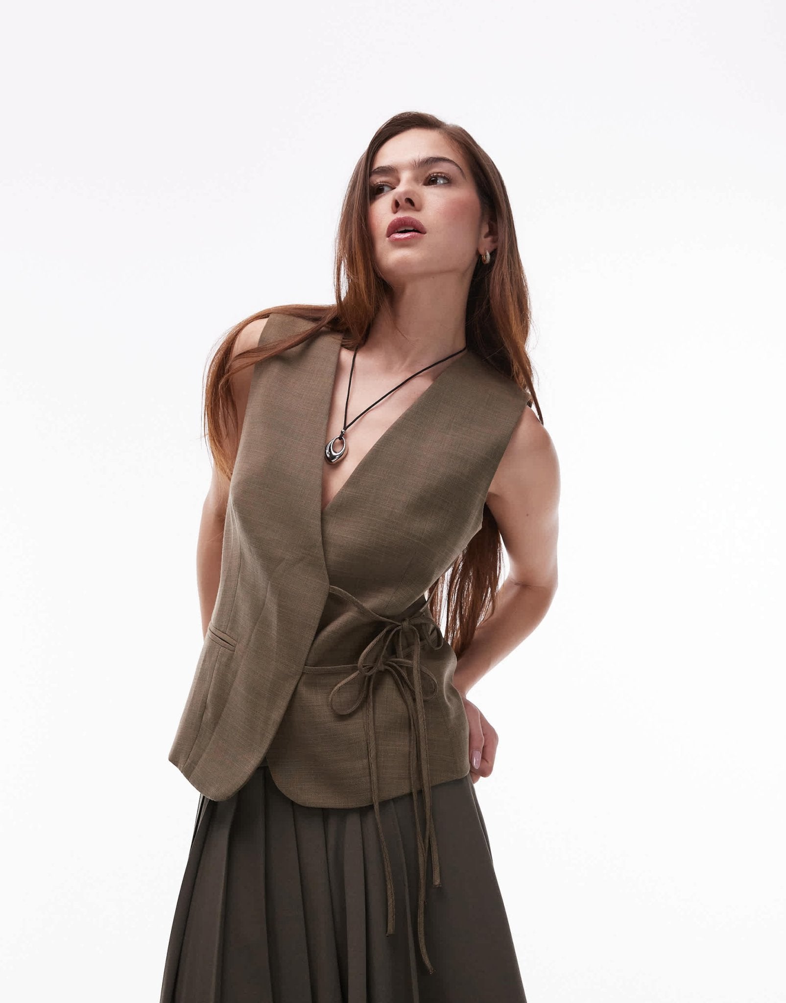 Topshop tie side waistcoat in khaki - ASOS Sample Sale