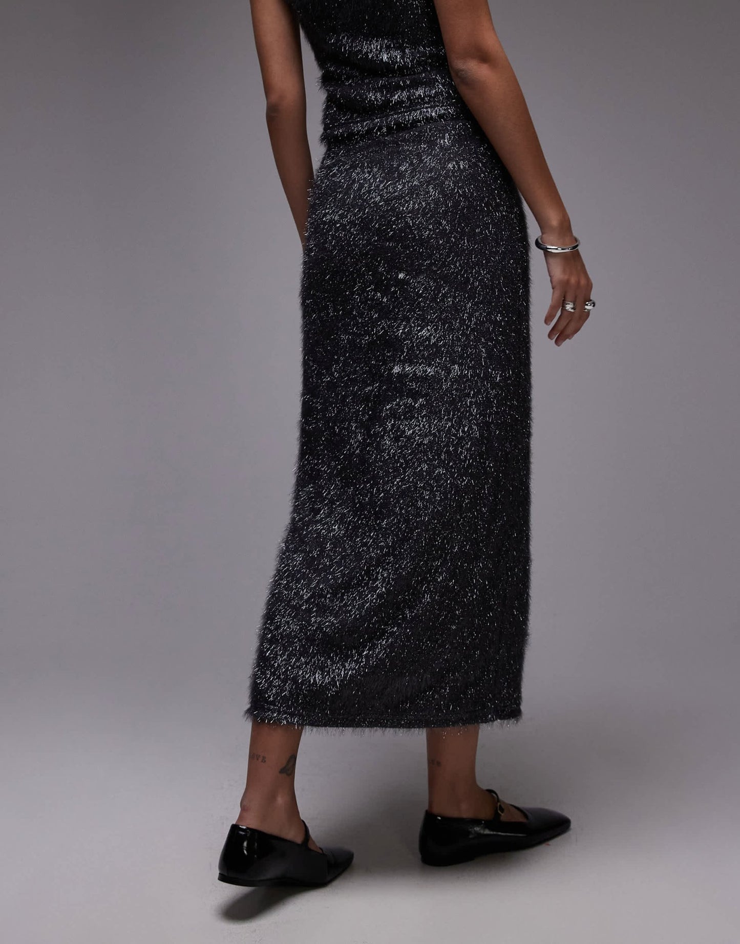 Topshop tinsel midi skirt in gunmetal - ASOS Sample Sale