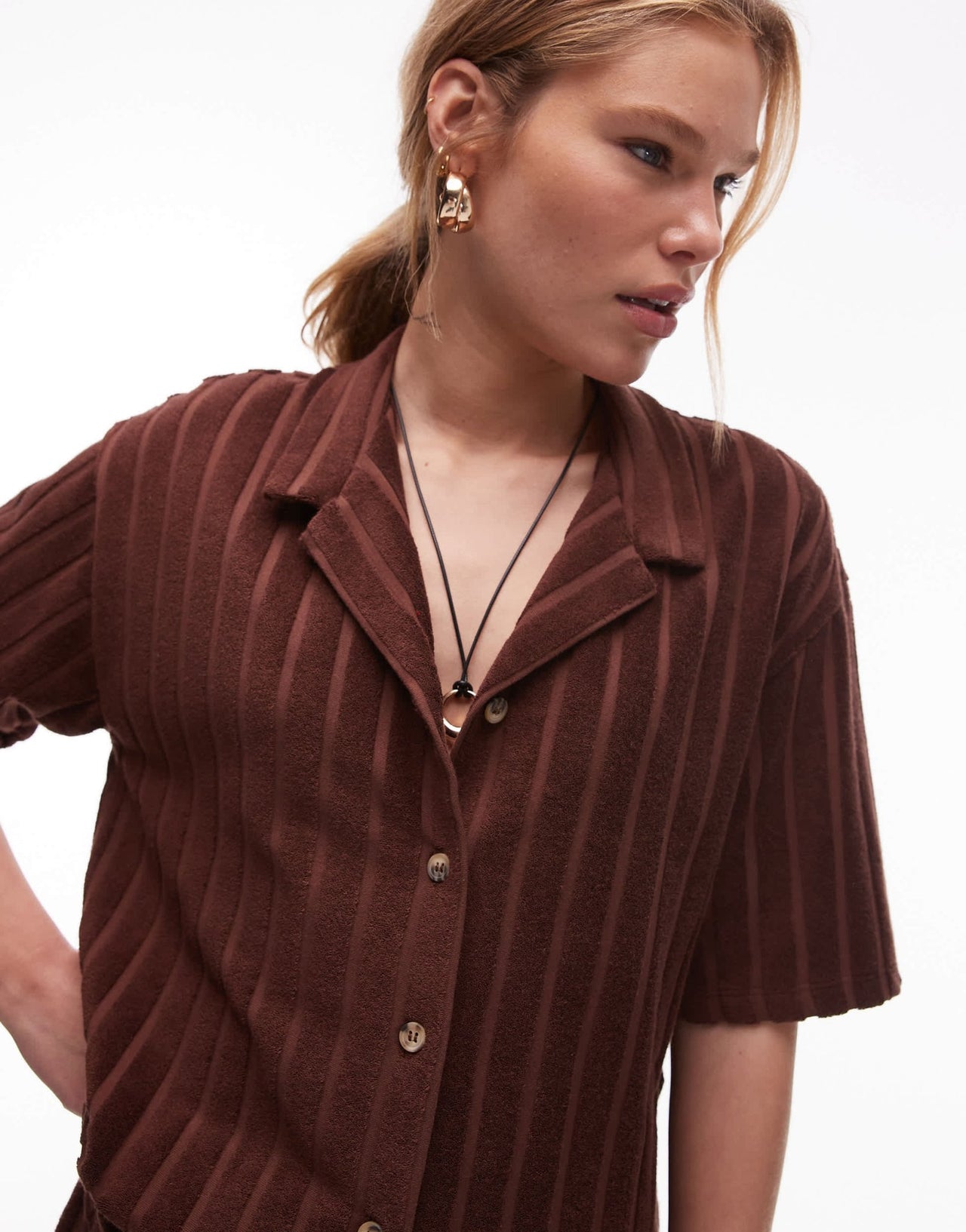 Topshop towelling boxy shirt co-ord in chocolate brown - ASOS Sample Sale