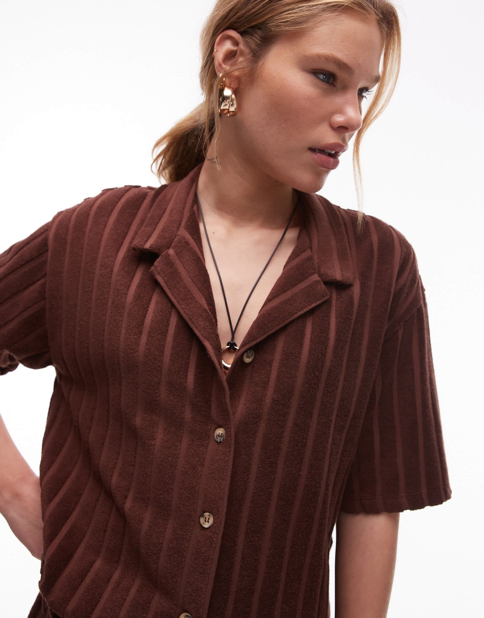 Topshop towelling boxy shirt co-ord in chocolate brown - ASOS Sample Sale