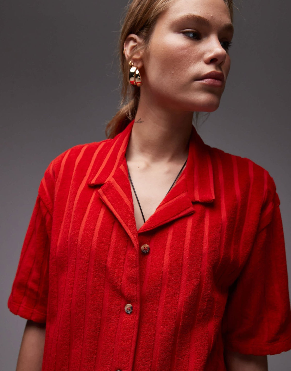 Topshop towelling boxy shirt co-ord in red - ASOS Sample Sale