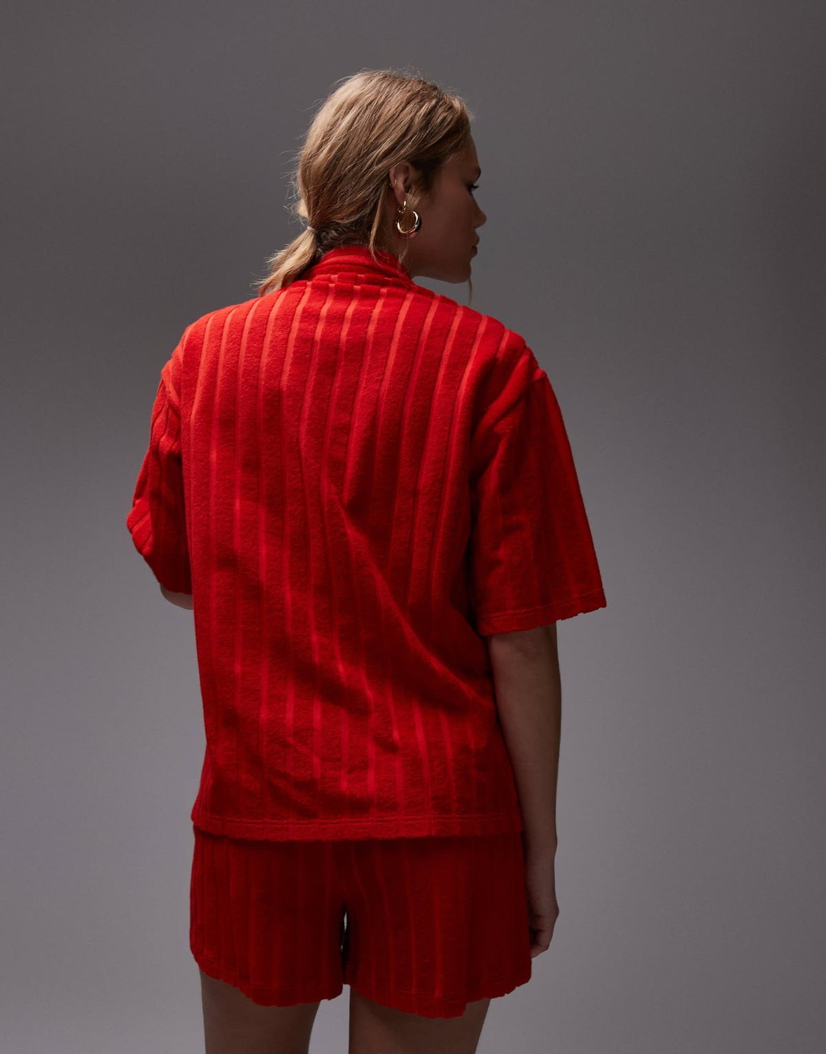 Topshop towelling boxy shirt co-ord in red - ASOS Sample Sale