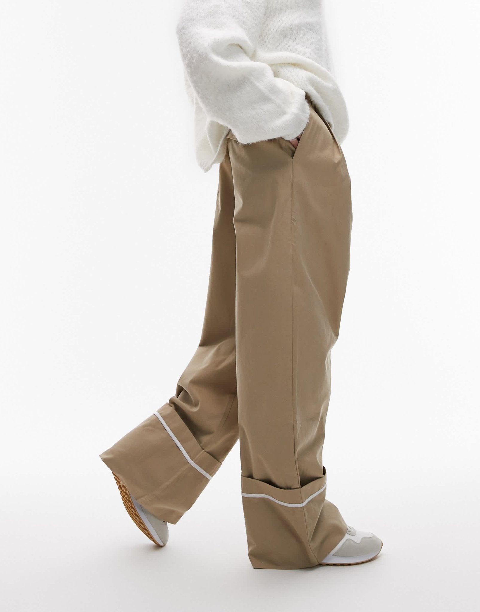 Topshop turn up detail hem trouser in sand - ASOS Sample Sale