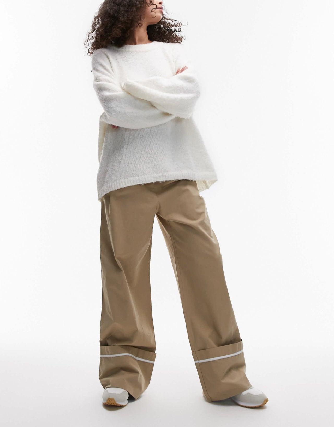 Topshop turn up detail hem trouser in sand - ASOS Sample Sale