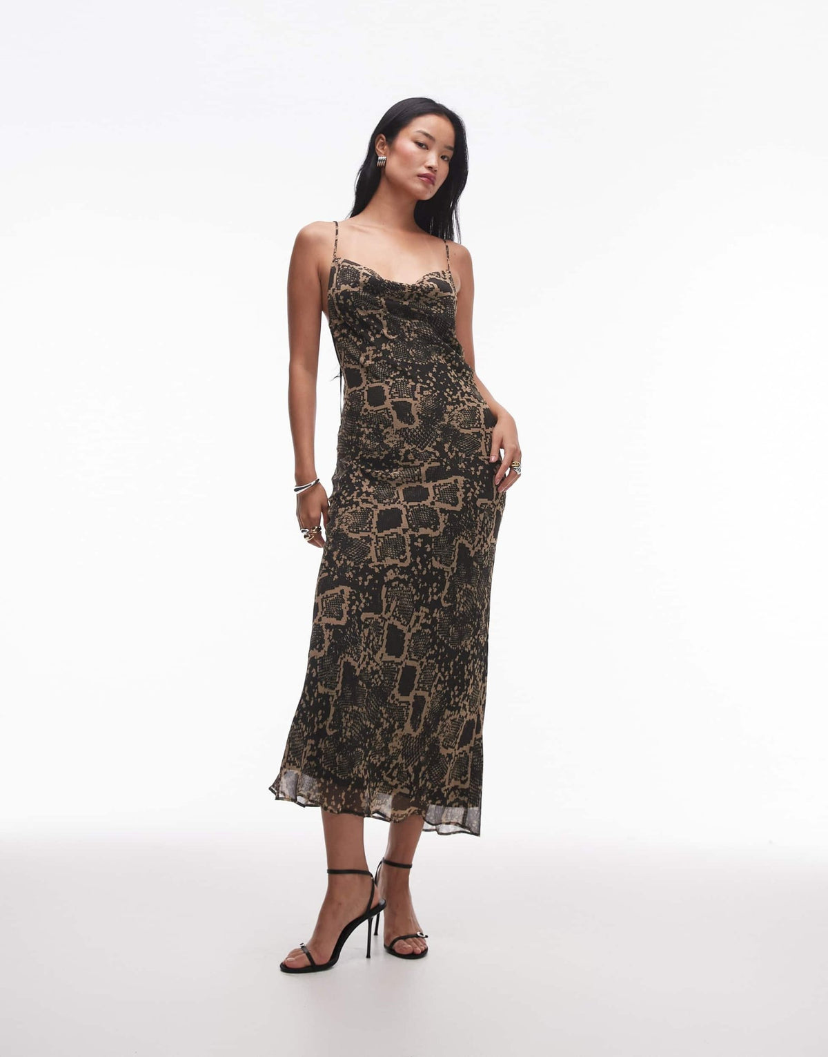 Topshop twist back cowl neck midi slip in snake print - ASOS Sample Sale