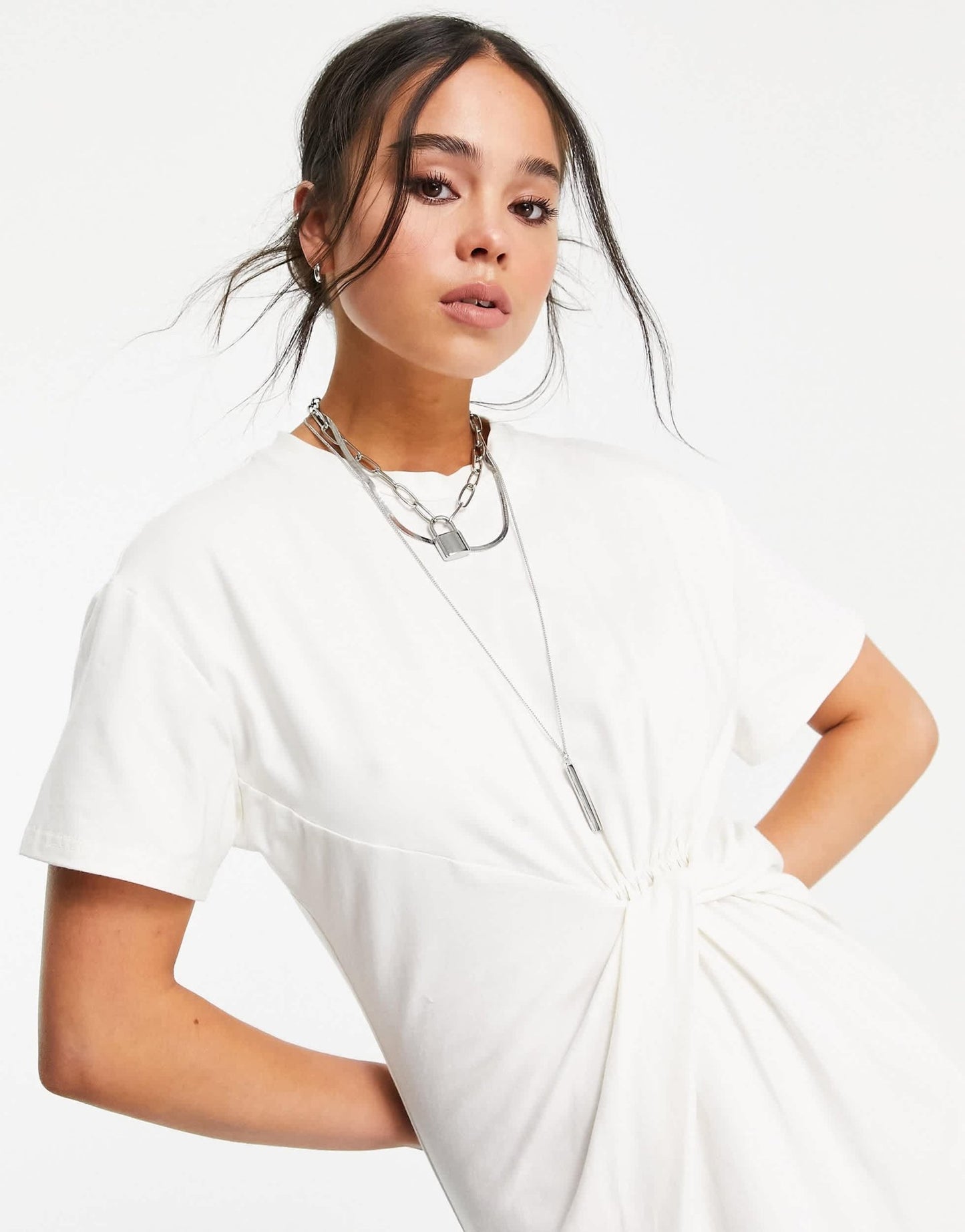 Topshop twist front midi t-shirt dress in white - ASOS Sample Sale