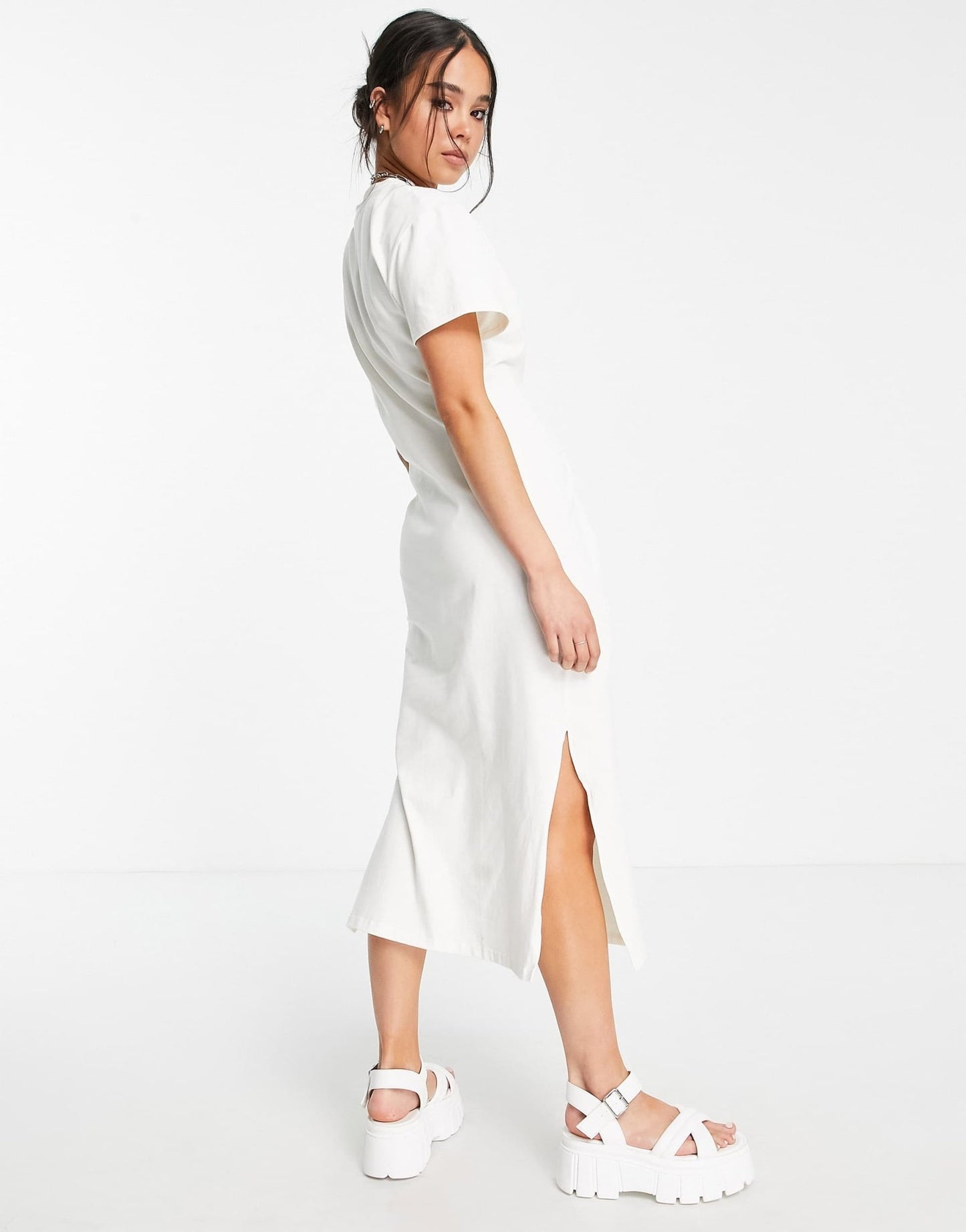 Topshop twist front midi t-shirt dress in white - ASOS Sample Sale
