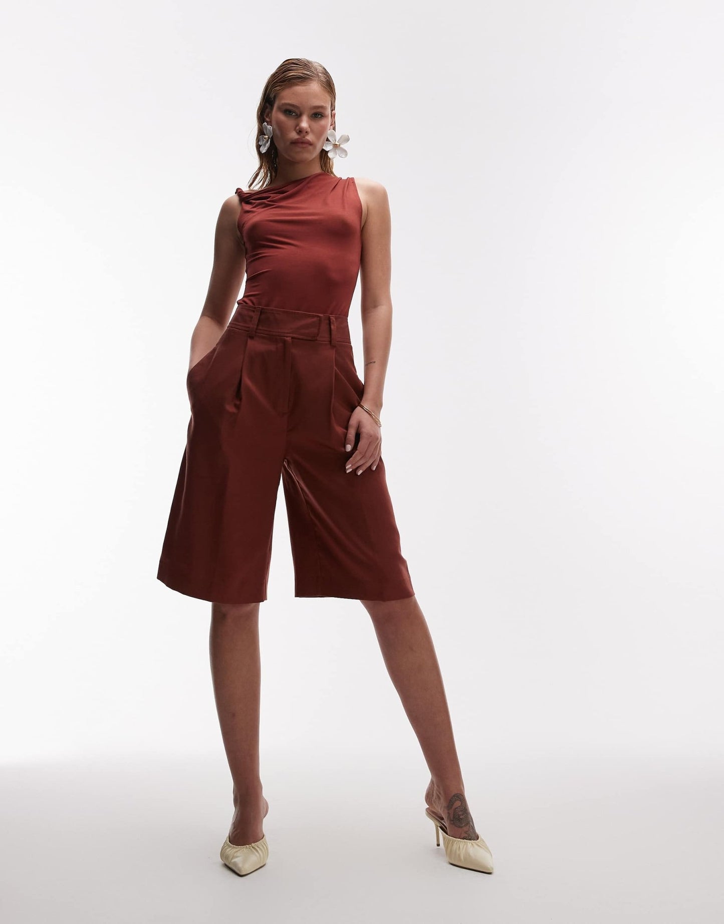 Topshop twist one shoulder top in rust red - ASOS Sample Sale