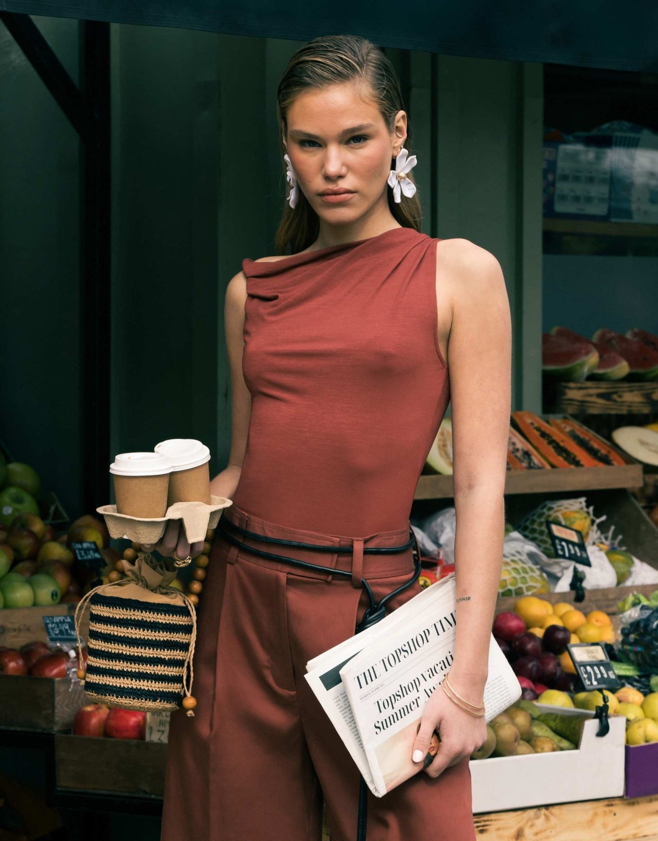 Topshop twist one shoulder top in rust red - ASOS Sample Sale