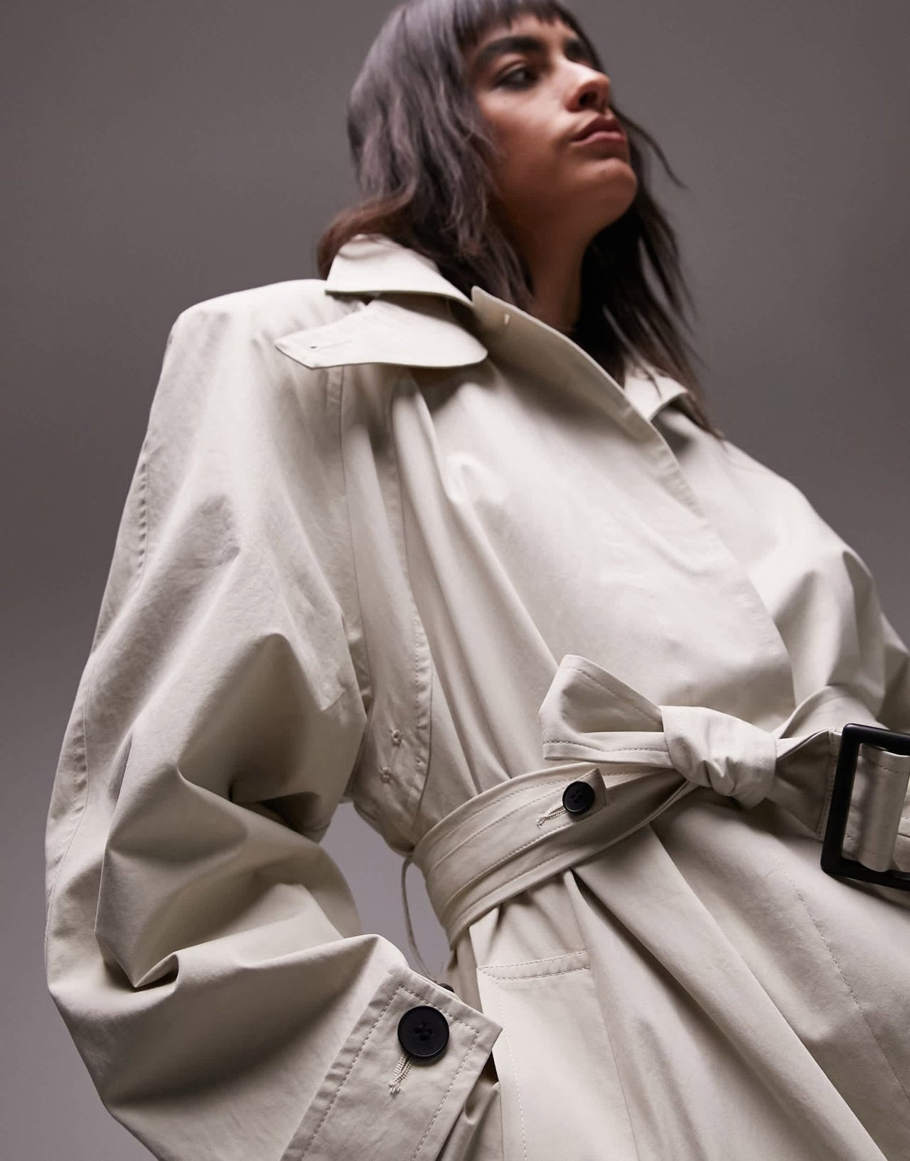 Topshop ultimate formal trench coat with extreme shoulders in sage - ASOS Sample Sale