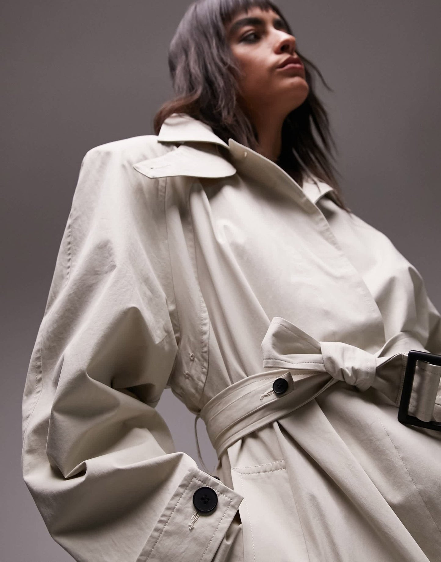 Topshop ultimate formal trench coat with extreme shoulders in sage - ASOS Sample Sale