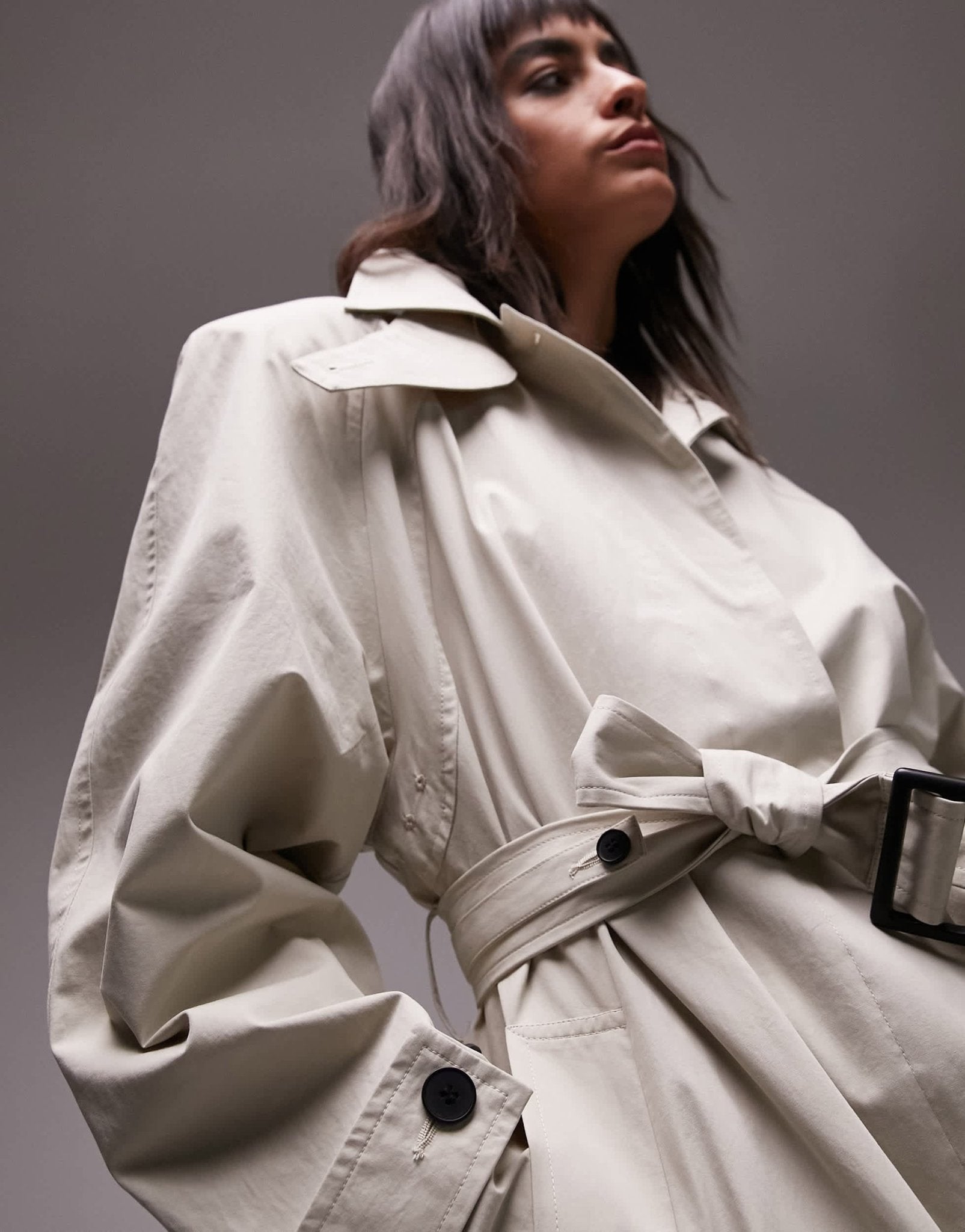 Topshop ultimate formal trench coat with extreme shoulders in sage - ASOS Sample Sale