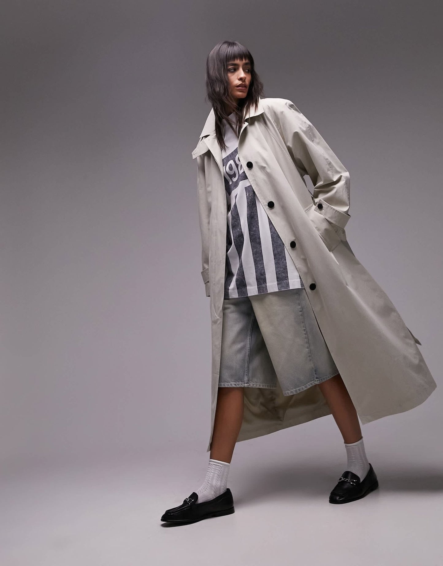 Topshop ultimate formal trench coat with extreme shoulders in sage - ASOS Sample Sale