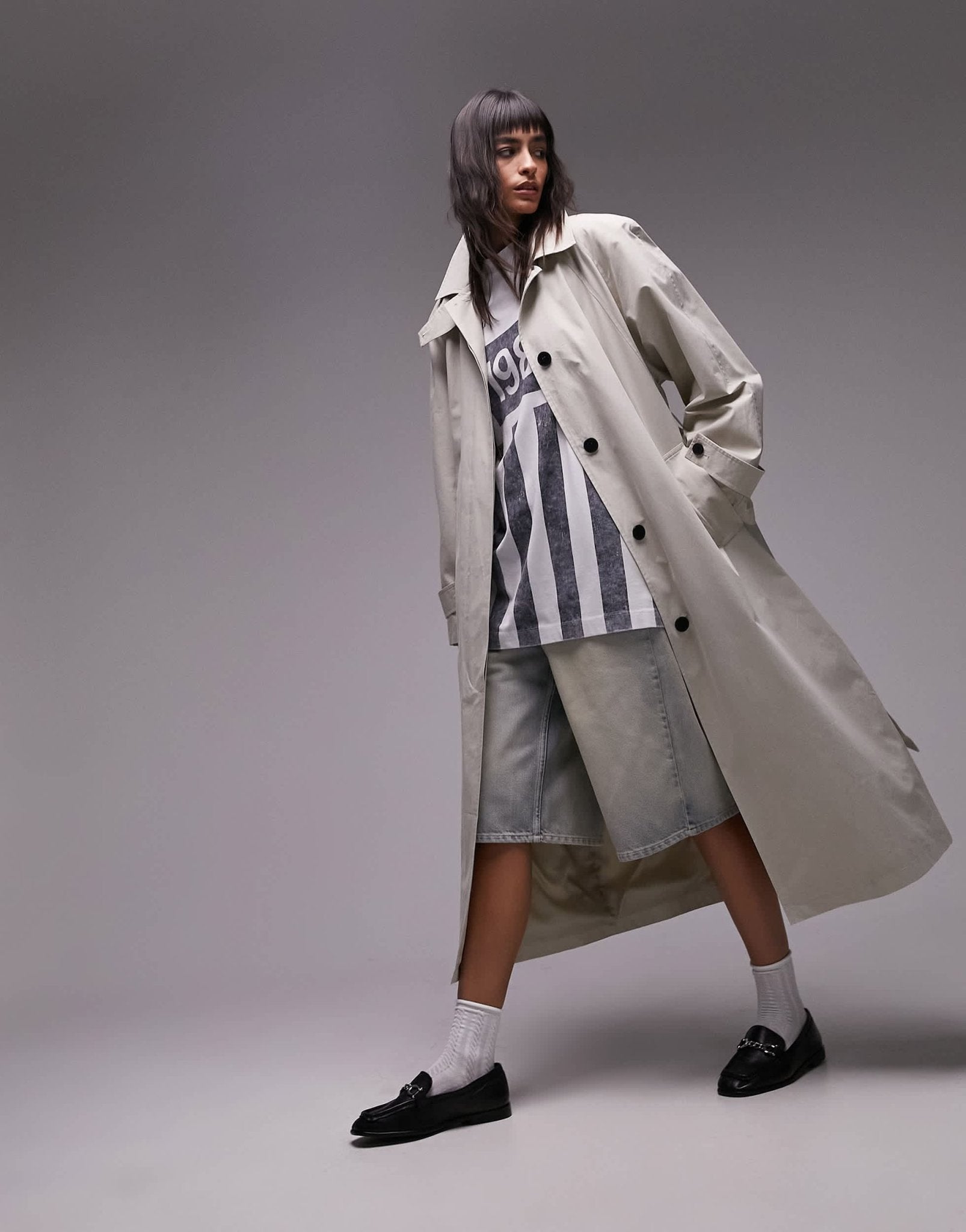 Topshop ultimate formal trench coat with extreme shoulders in sage - ASOS Sample Sale