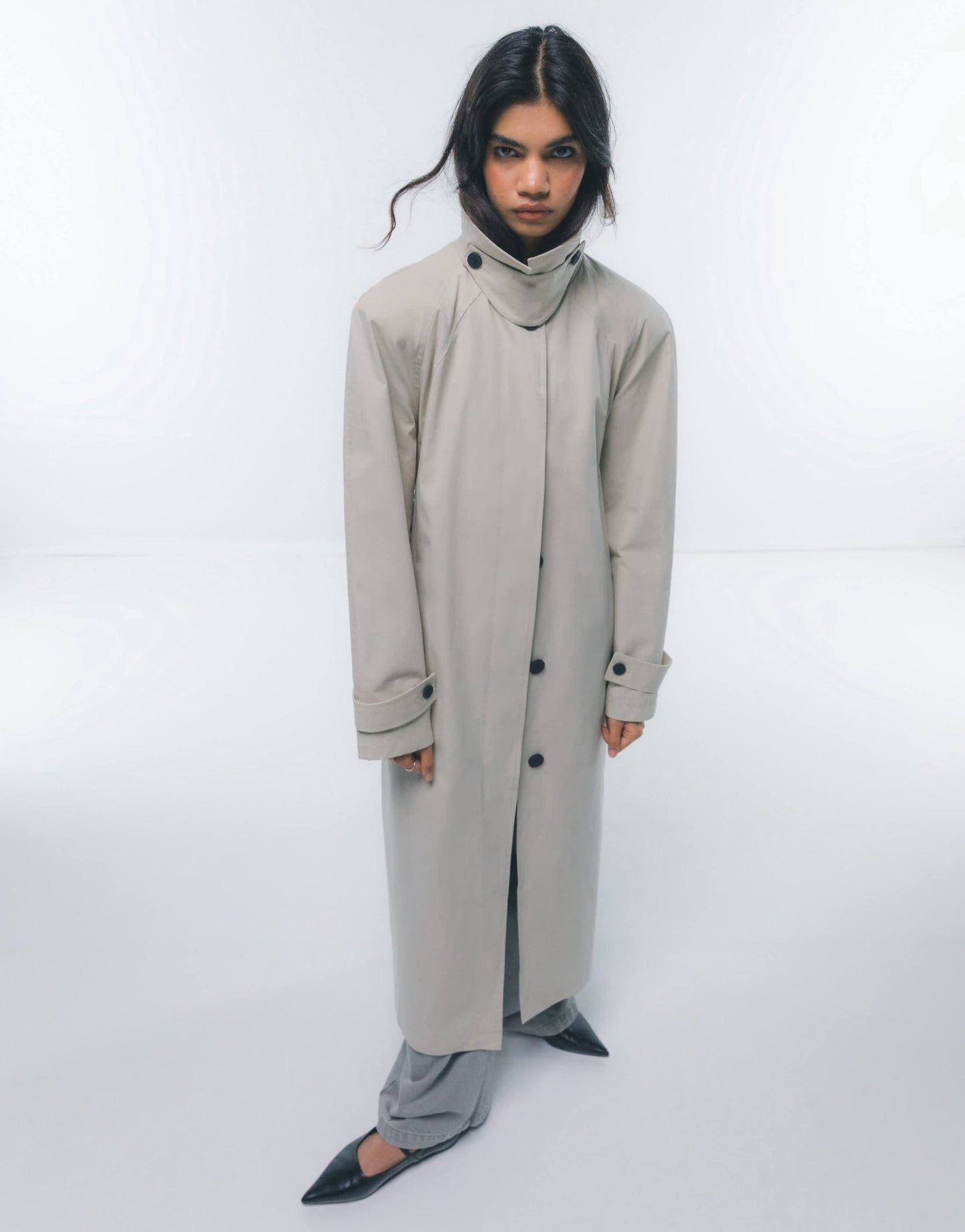 Topshop ultimate formal trench coat with extreme shoulders in sage - ASOS Sample Sale