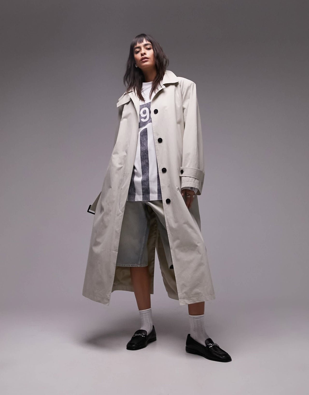 Topshop ultimate formal trench coat with extreme shoulders in sage - ASOS Sample Sale