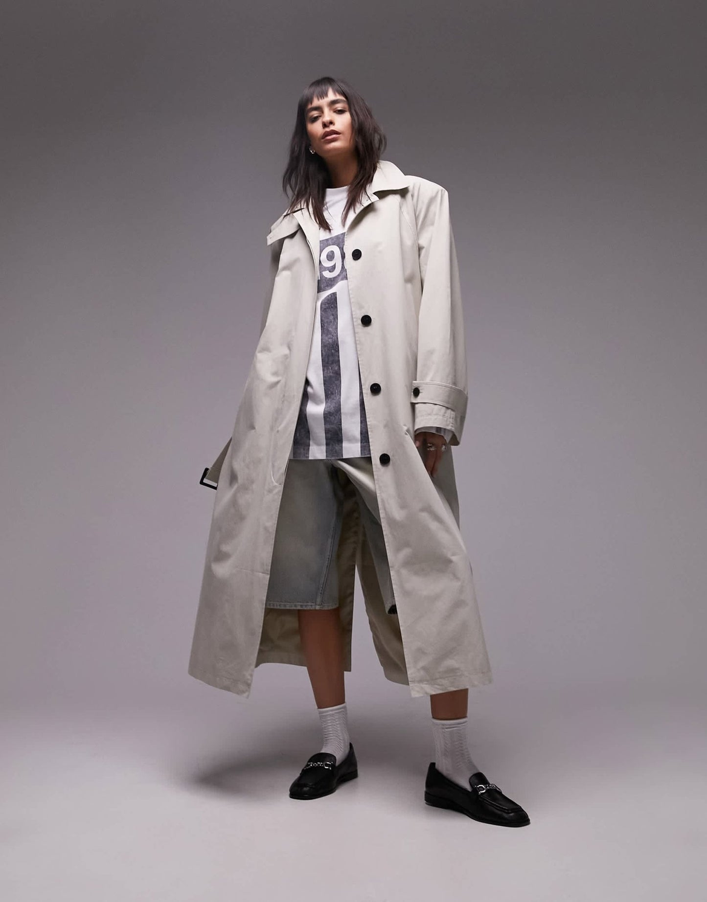 Topshop ultimate formal trench coat with extreme shoulders in sage - ASOS Sample Sale