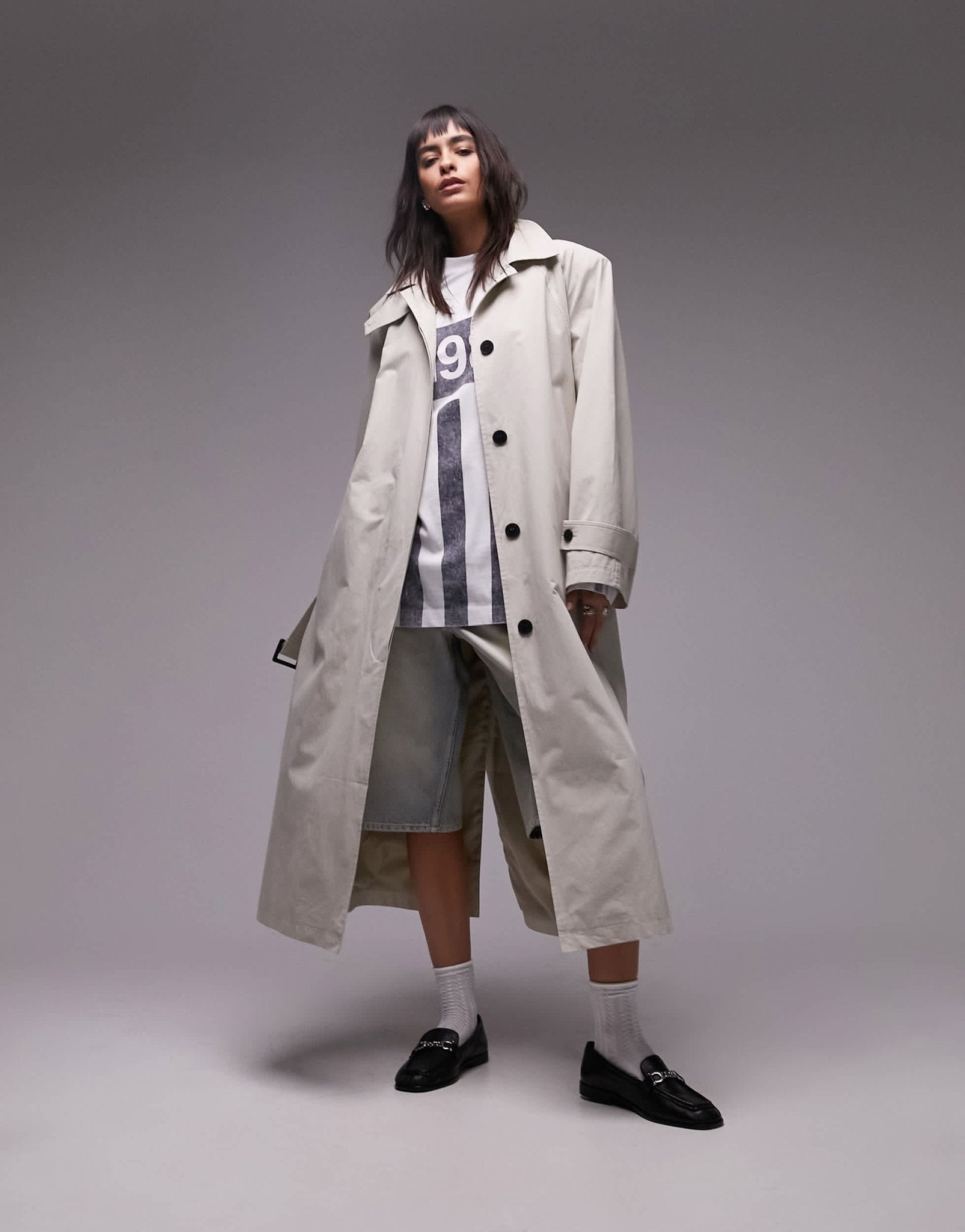 Topshop ultimate formal trench coat with extreme shoulders in sage - ASOS Sample Sale