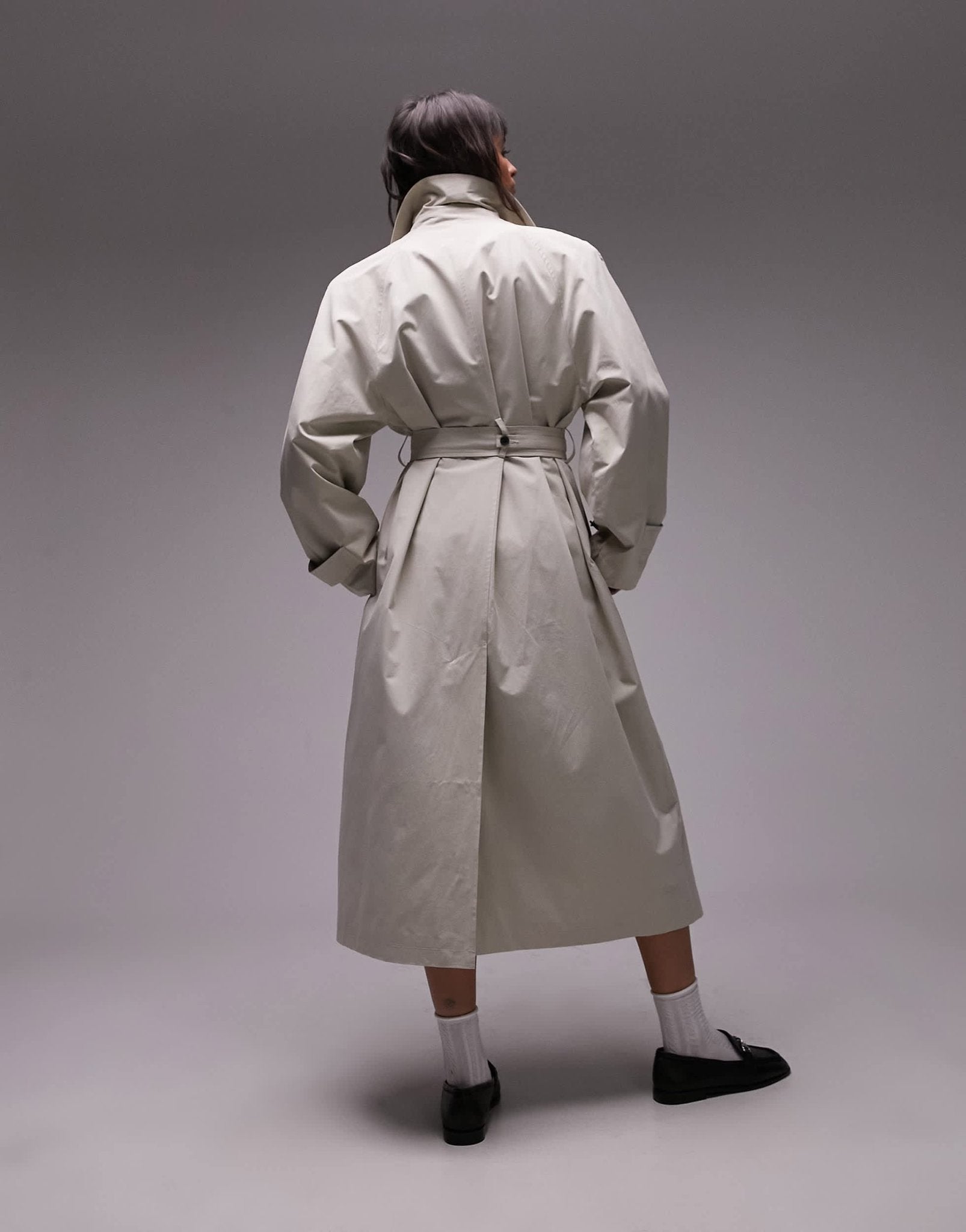 Topshop ultimate formal trench coat with extreme shoulders in sage - ASOS Sample Sale