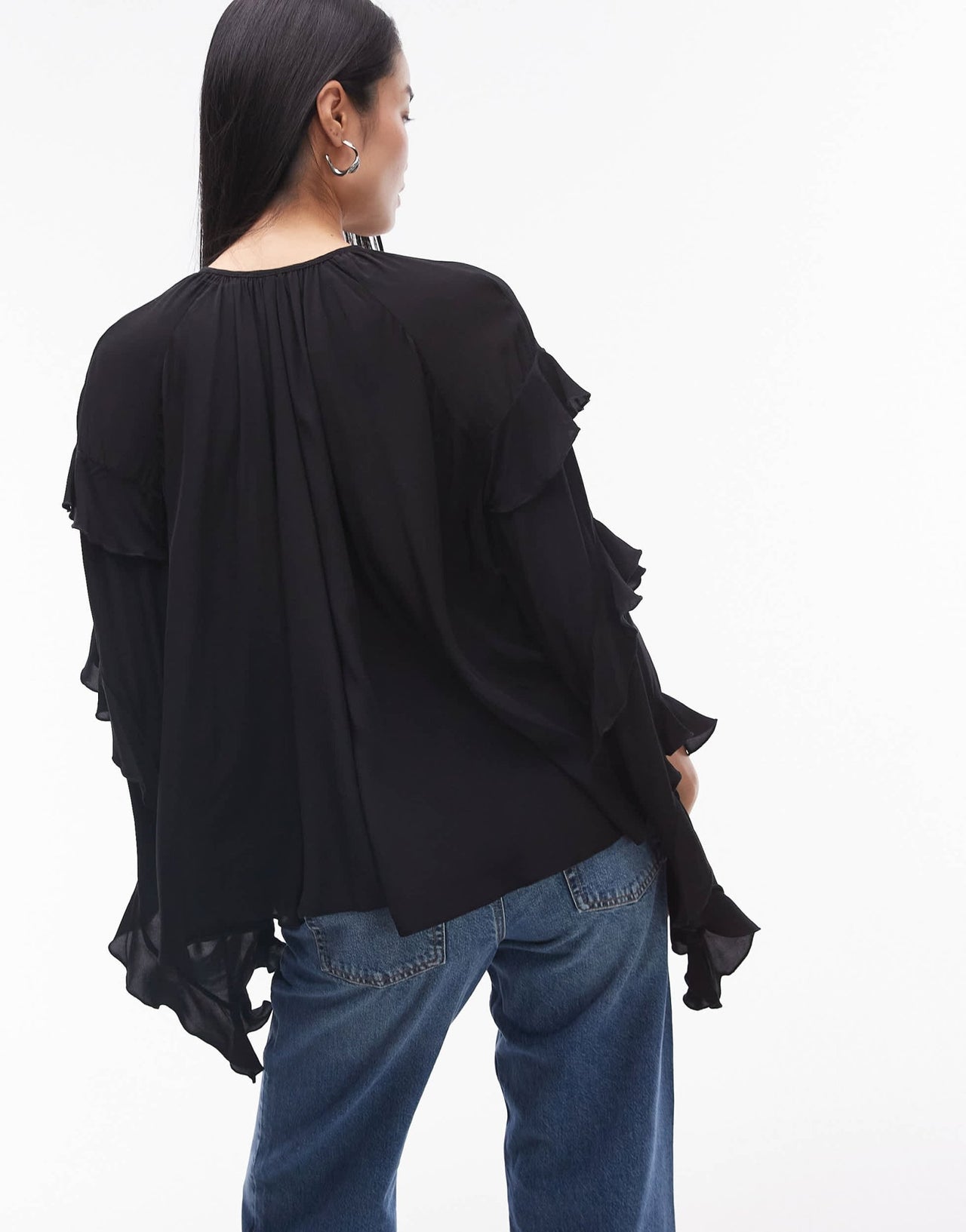 Topshop ultra femme frill top in black - ASOS Sample Sale
