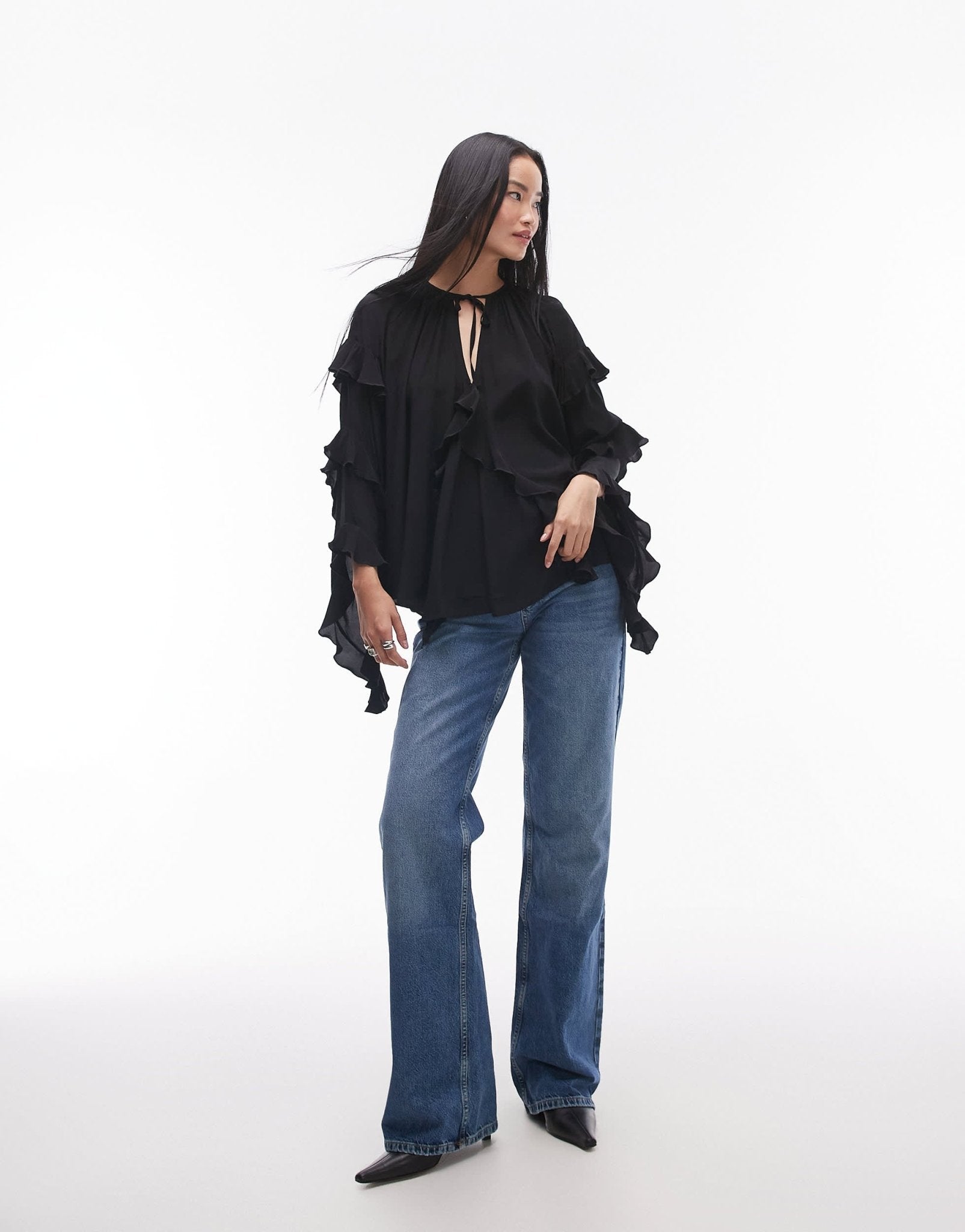 Topshop ultra femme frill top in black - ASOS Sample Sale