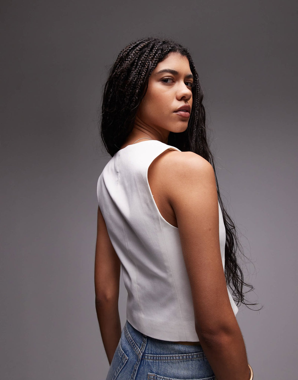 Topshop v neck cropped waistcoat in white - ASOS Sample Sale