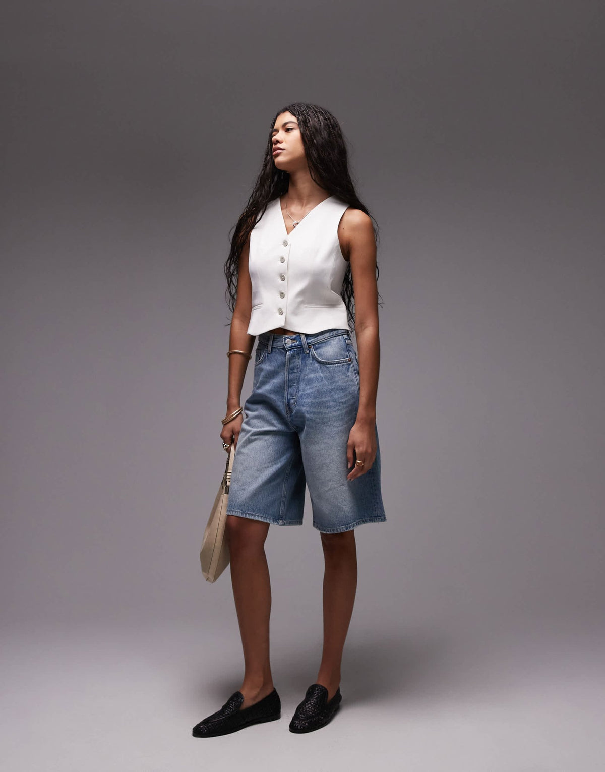 Topshop v neck cropped waistcoat in white - ASOS Sample Sale