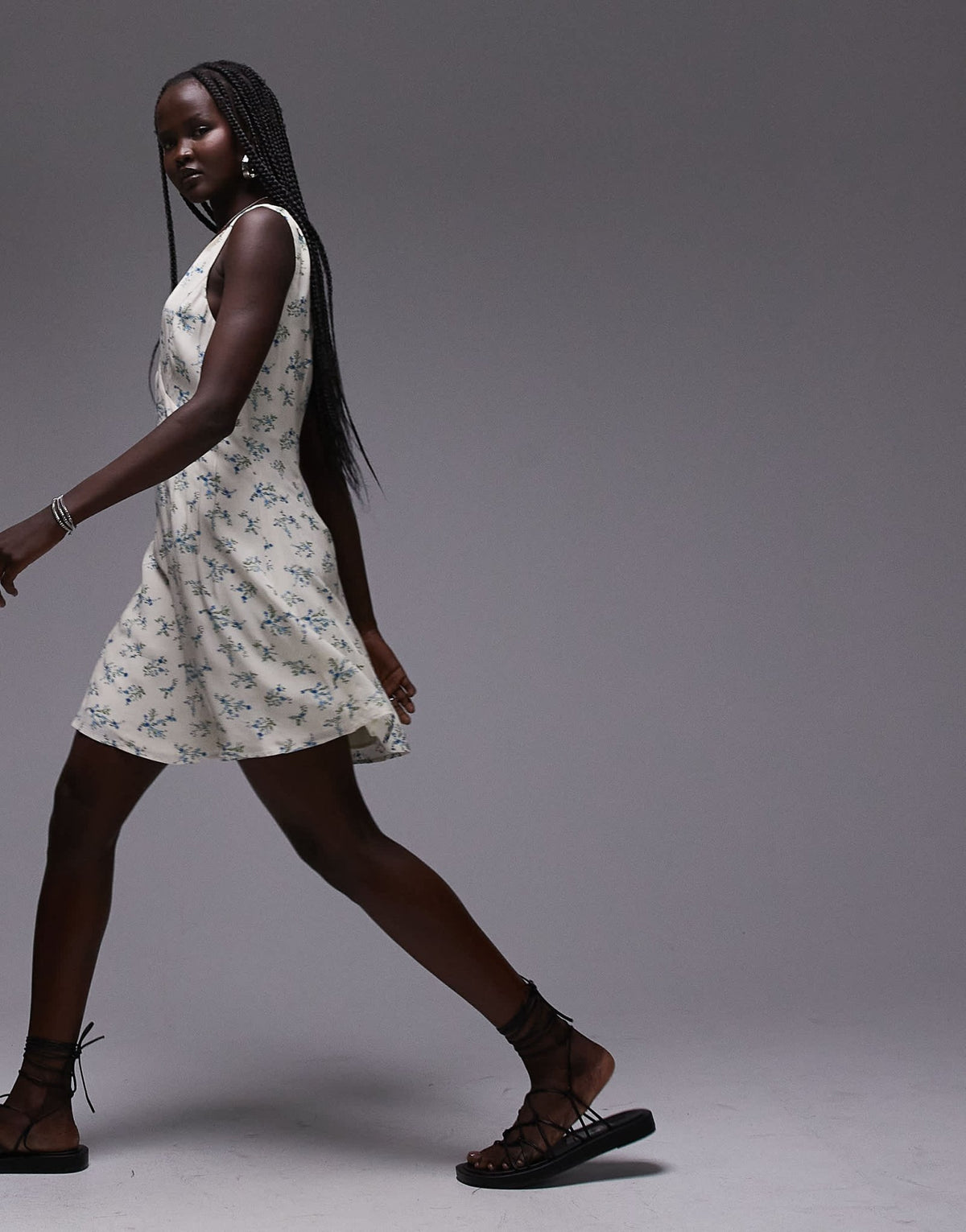Topshop v neck mini dress in ivory floral print - ASOS Sample Sale