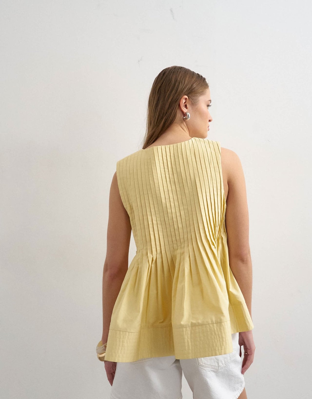 Topshop v neck pintuck detail a line top in lemon yellow - ASOS Sample Sale