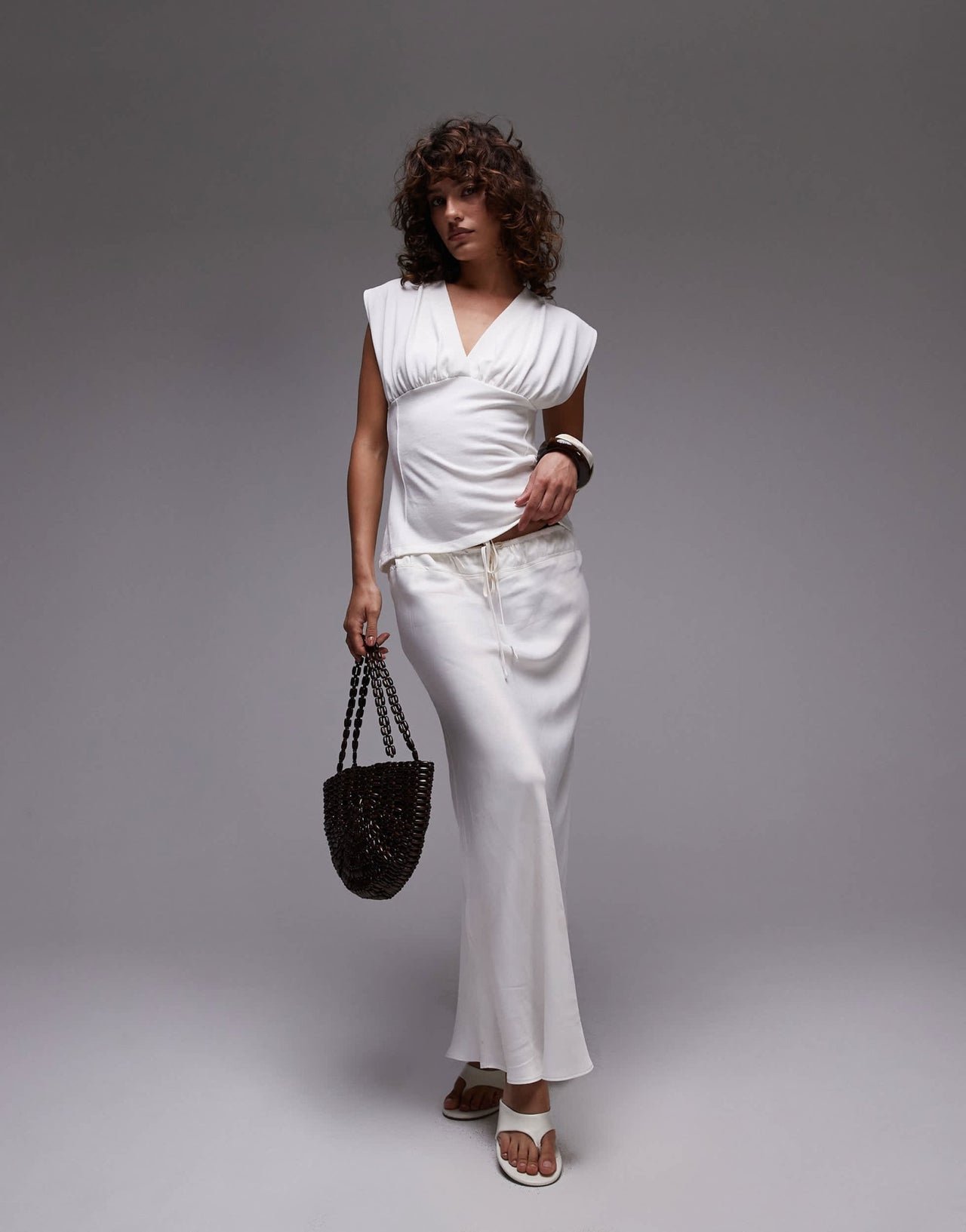 Topshop v-neck sleeveless structured top in ivory - ASOS Sample Sale