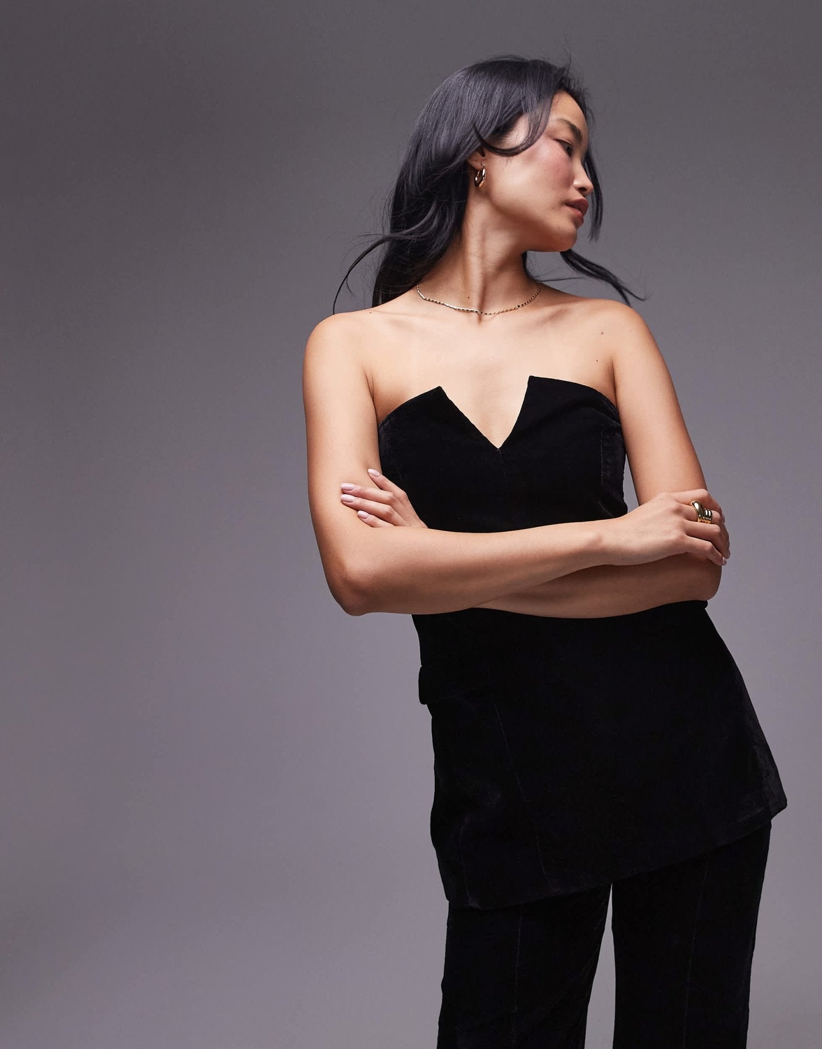 Topshop velvet bustier open back bandeau in black - ASOS Sample Sale