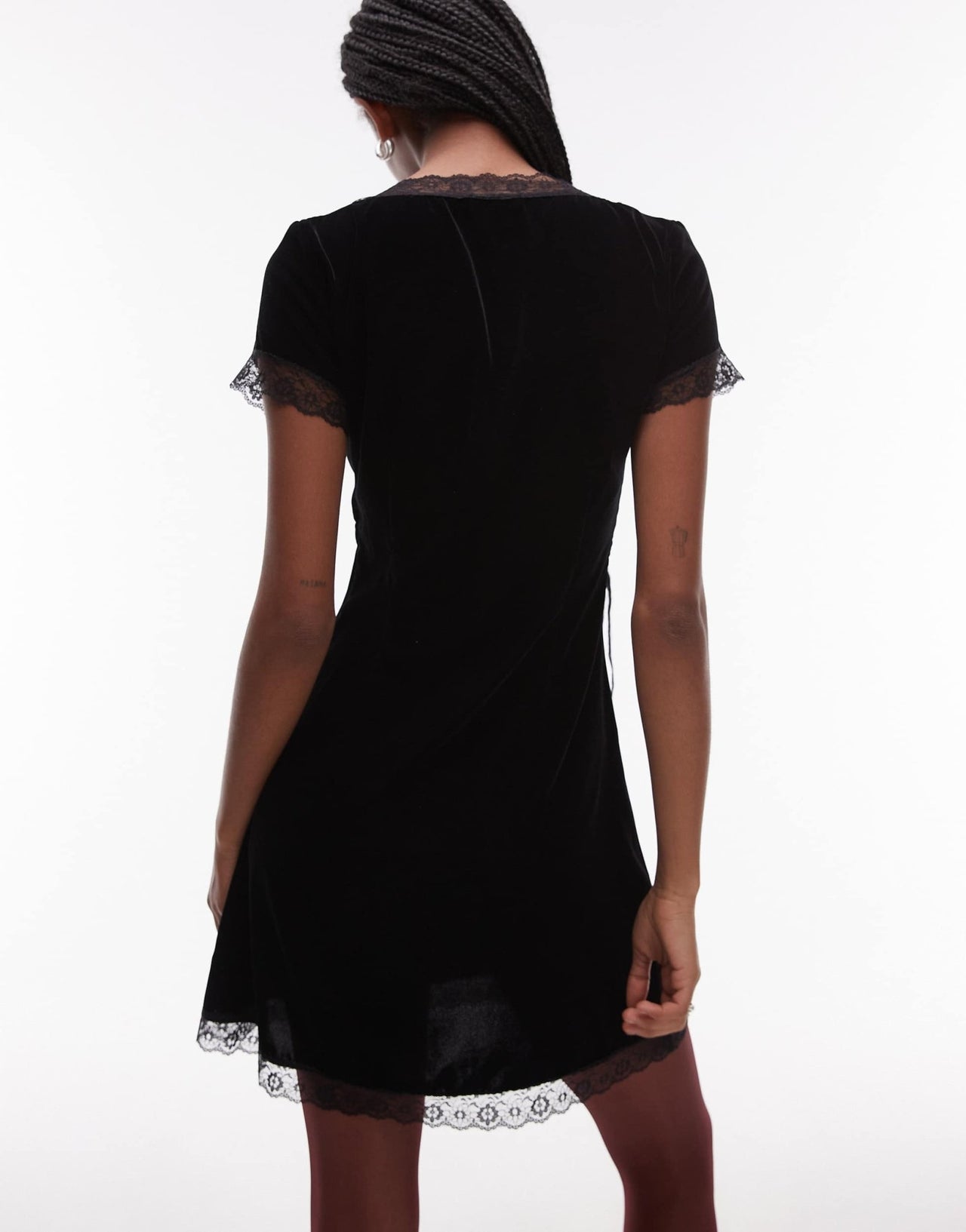 Topshop velvet tea dress mini with lace edge trim in black - ASOS Sample Sale