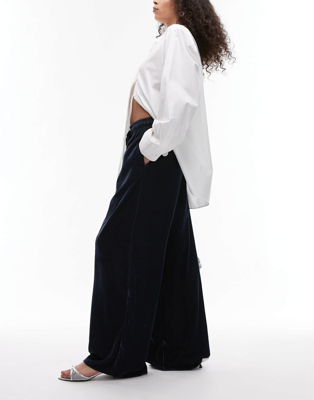 Topshop velvet tie waist jogger in slate - ASOS Sample Sale