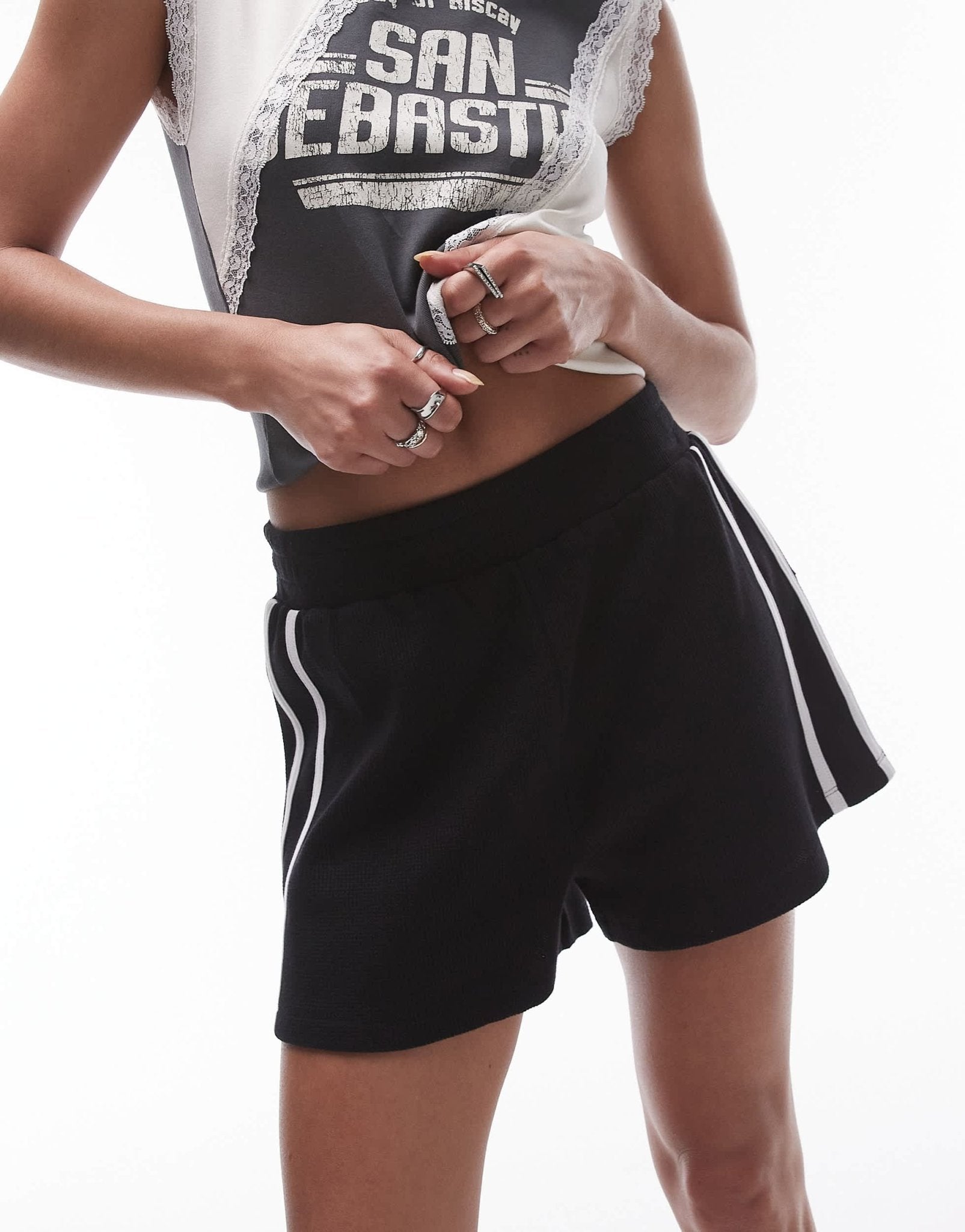 Topshop waffle short in black - ASOS Sample Sale