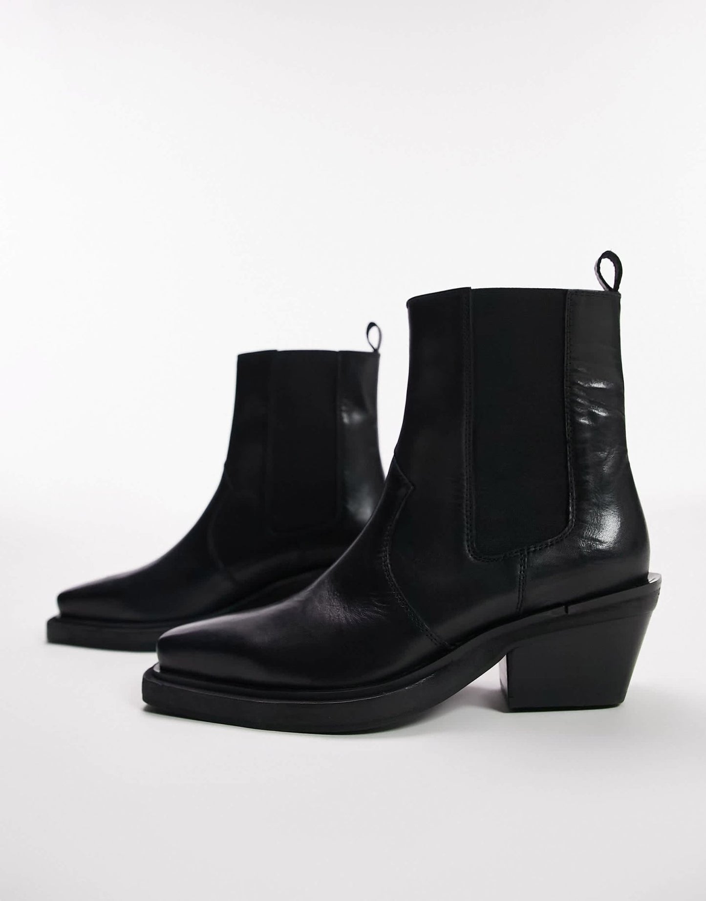 Topshop Wide Fit Maeve leather western ankle boot in black - ASOS Sample Sale