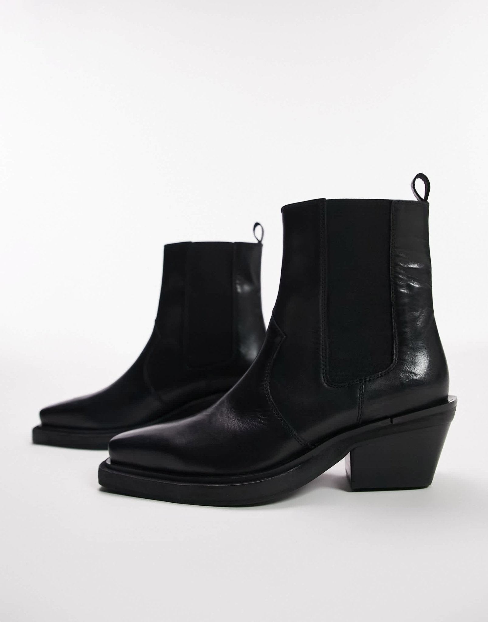 Topshop Wide Fit Maeve leather western ankle boot in black - ASOS Sample Sale