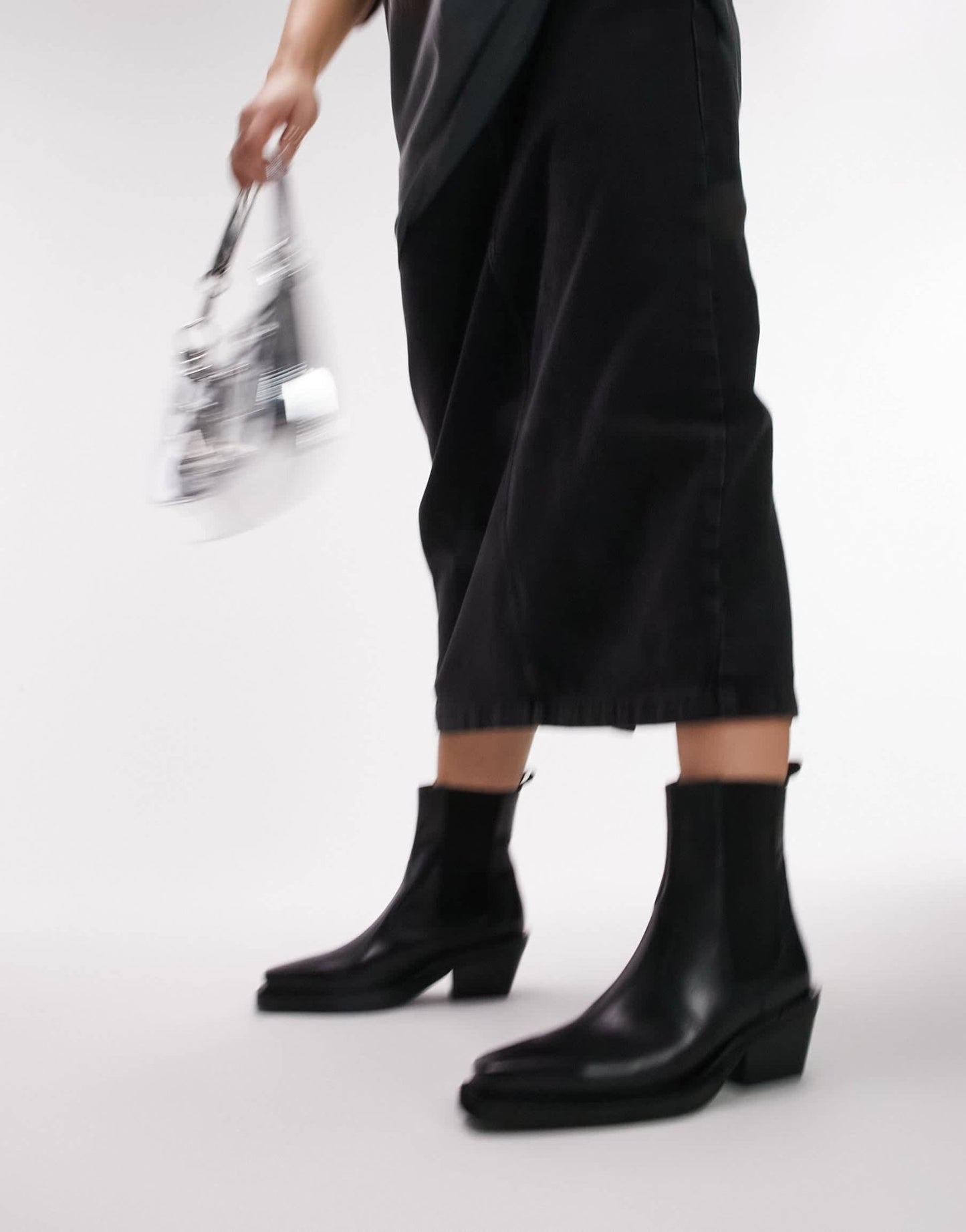 Topshop Wide Fit Maeve leather western ankle boot in black - ASOS Sample Sale