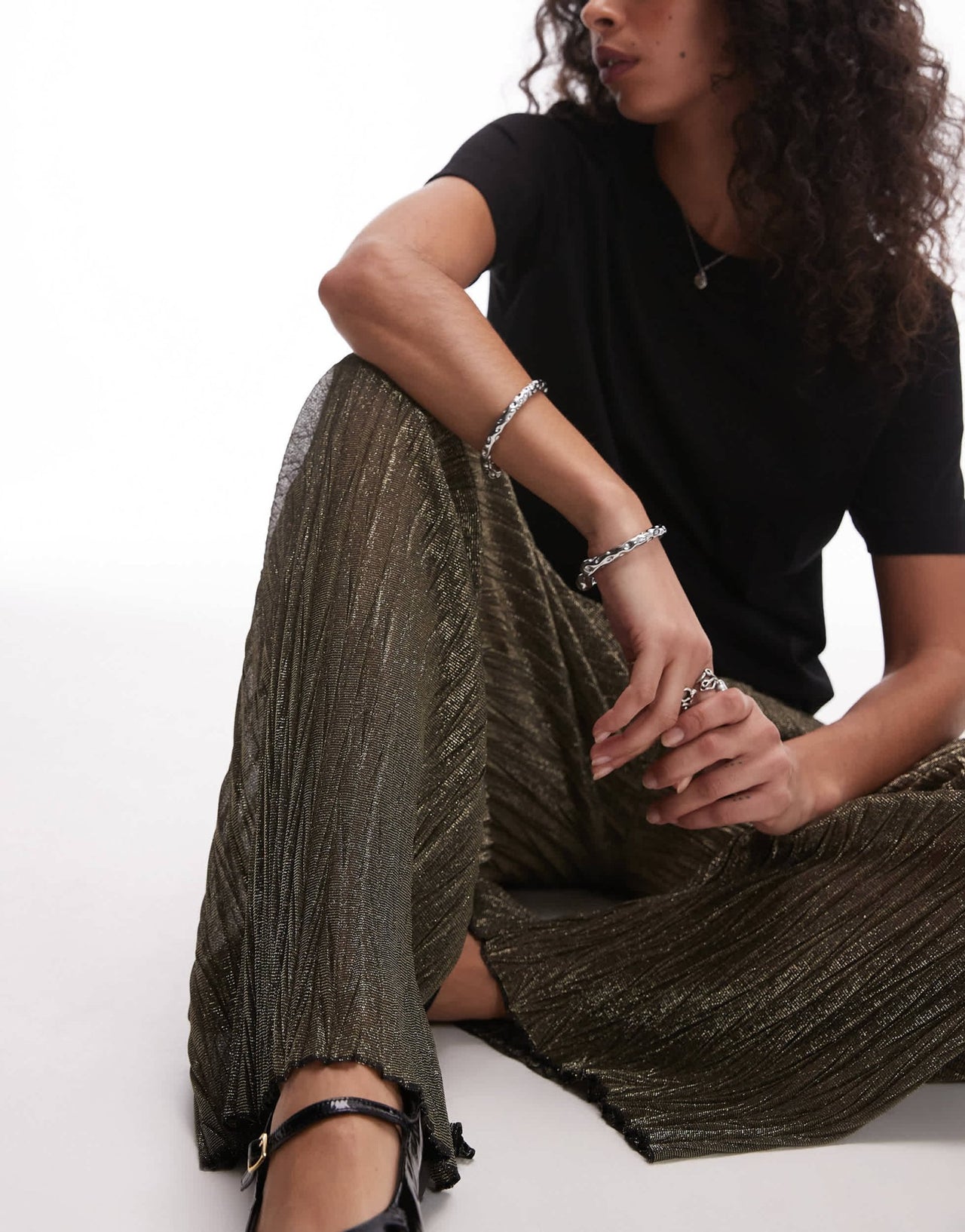 Topshop wide leg metallic sheer trousers in black and gold - ASOS Sample Sale