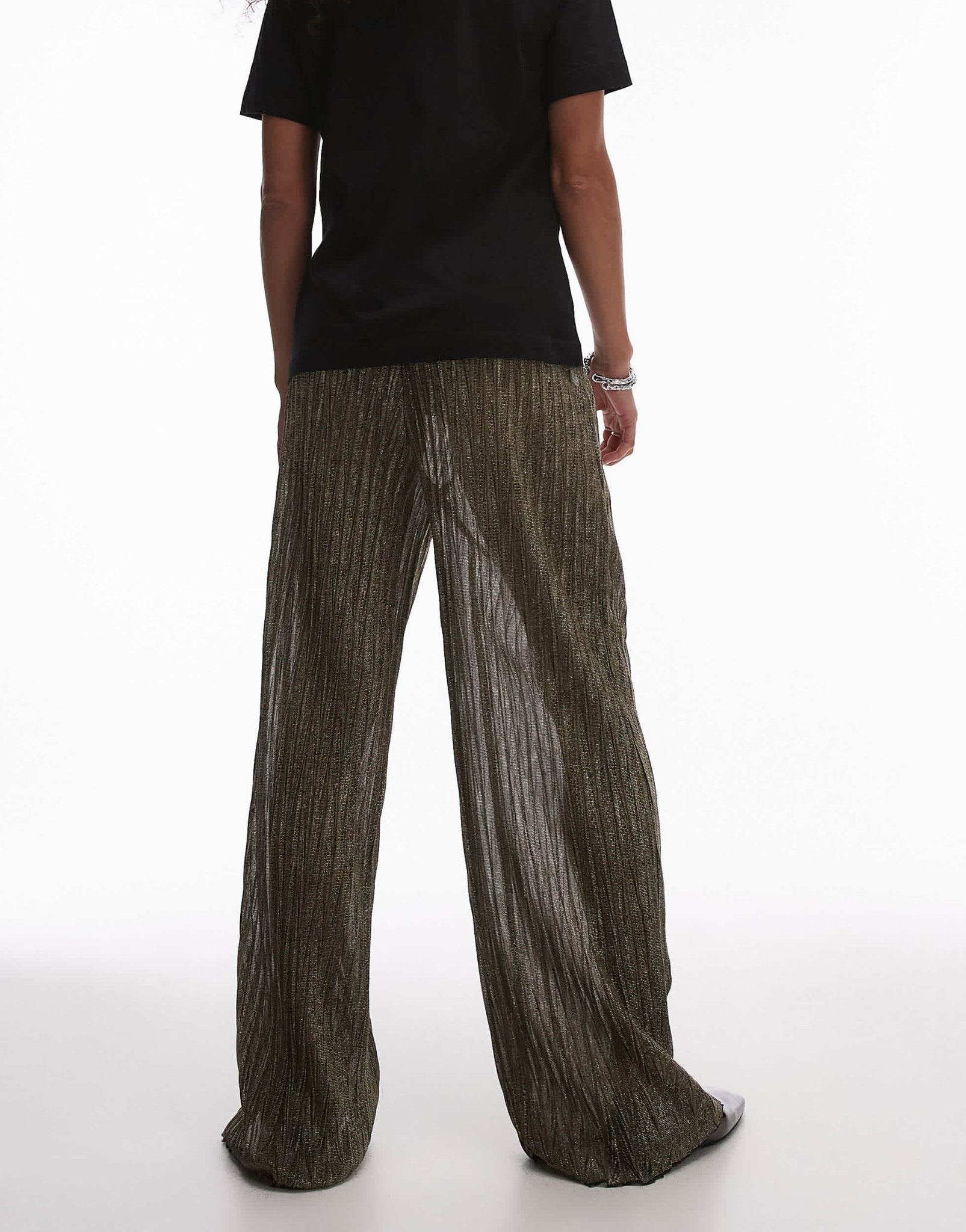 Topshop wide leg metallic sheer trousers in black and gold - ASOS Sample Sale