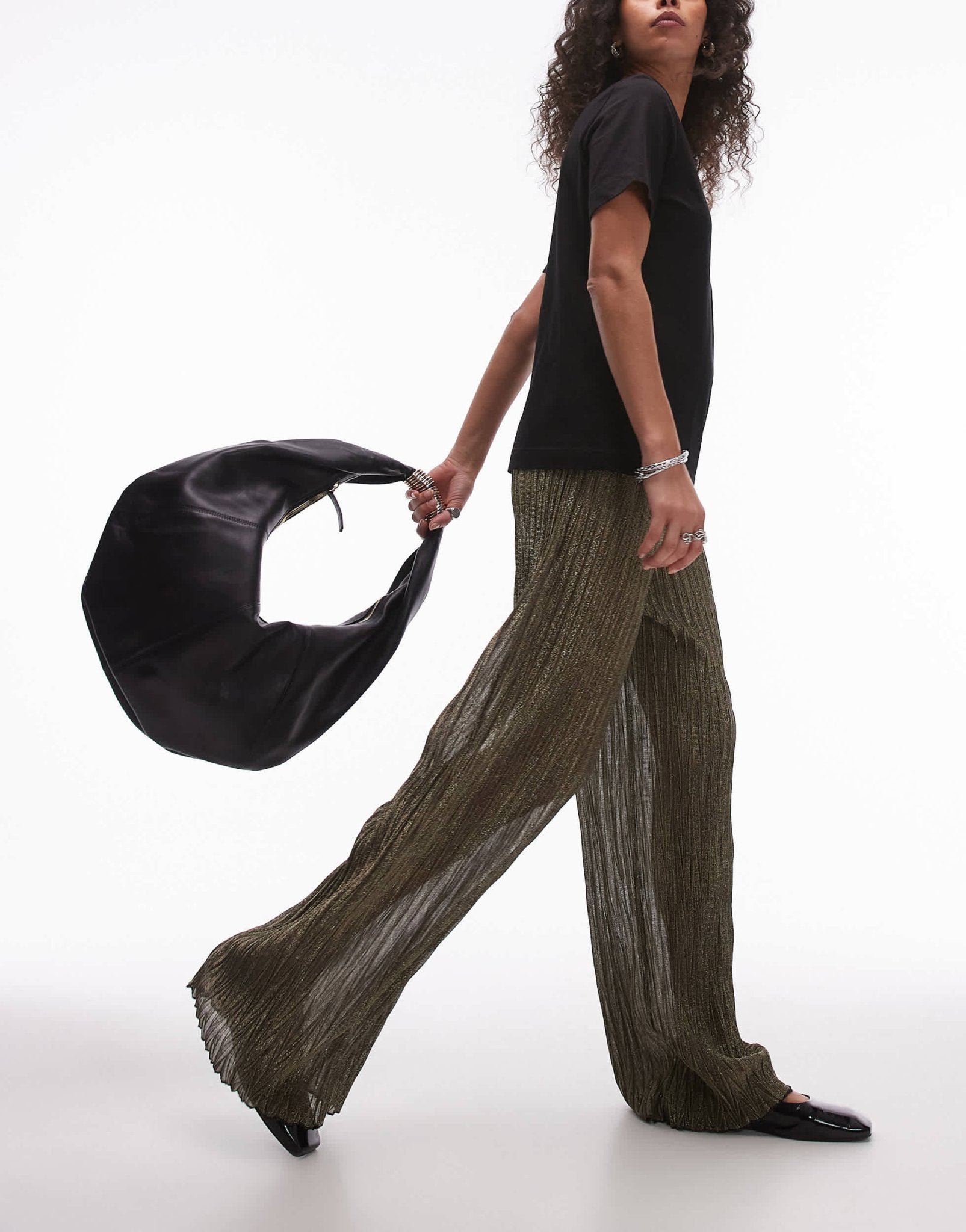 Topshop wide leg metallic sheer trousers in black and gold - ASOS Sample Sale
