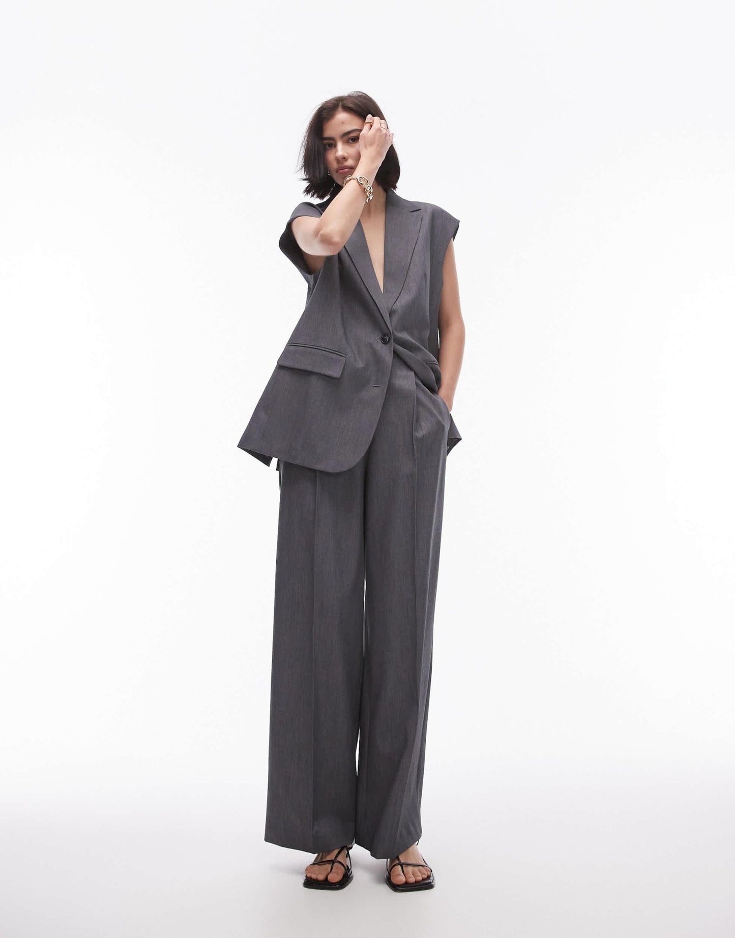 Topshop wide leg trouser in grey - ASOS Sample Sale