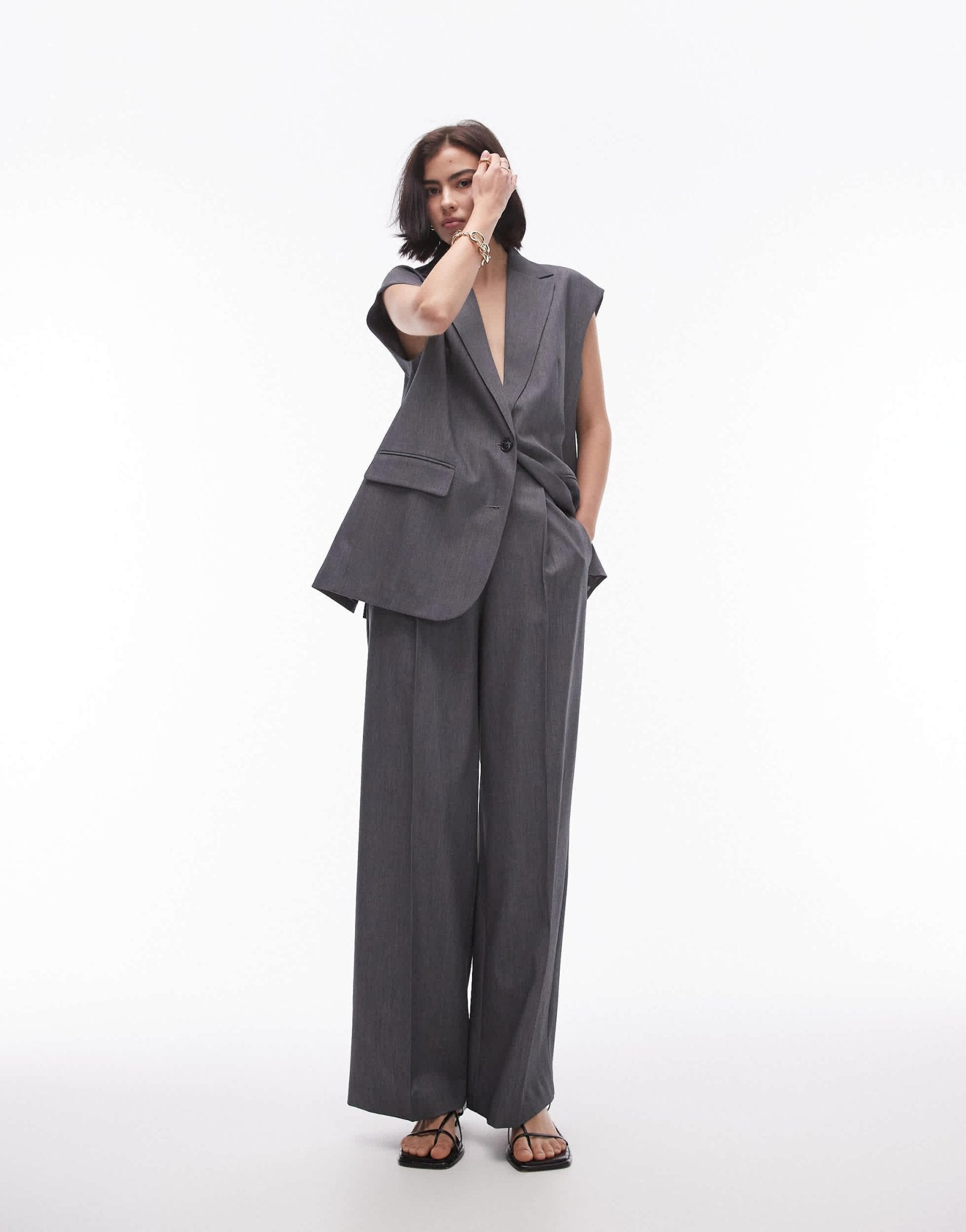Topshop wide leg trouser in grey - ASOS Sample Sale