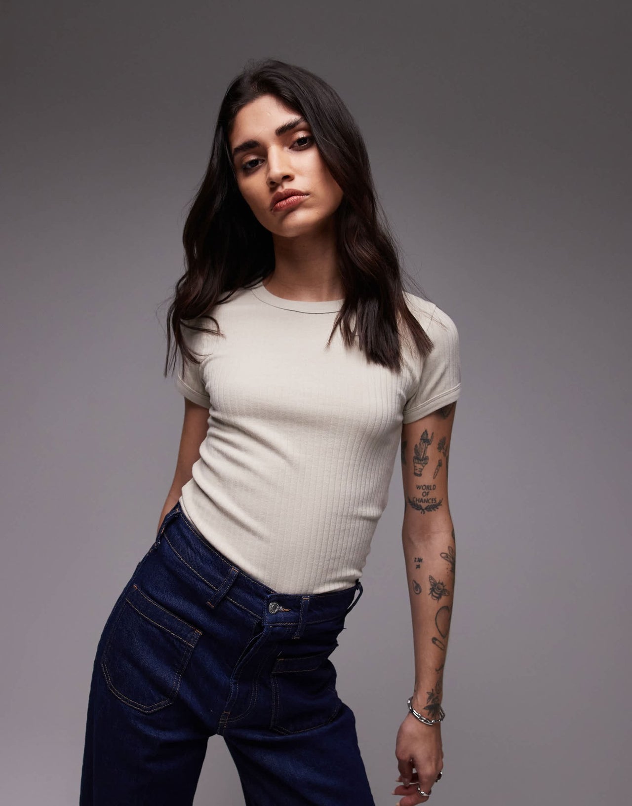 Topshop wide rib tee in stone - ASOS Sample Sale