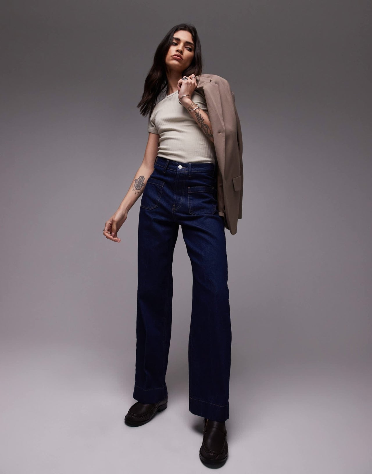 Topshop wide rib tee in stone - ASOS Sample Sale