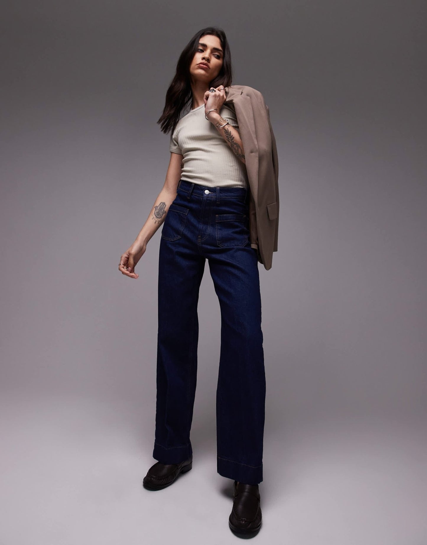 Topshop wide rib tee in stone - ASOS Sample Sale