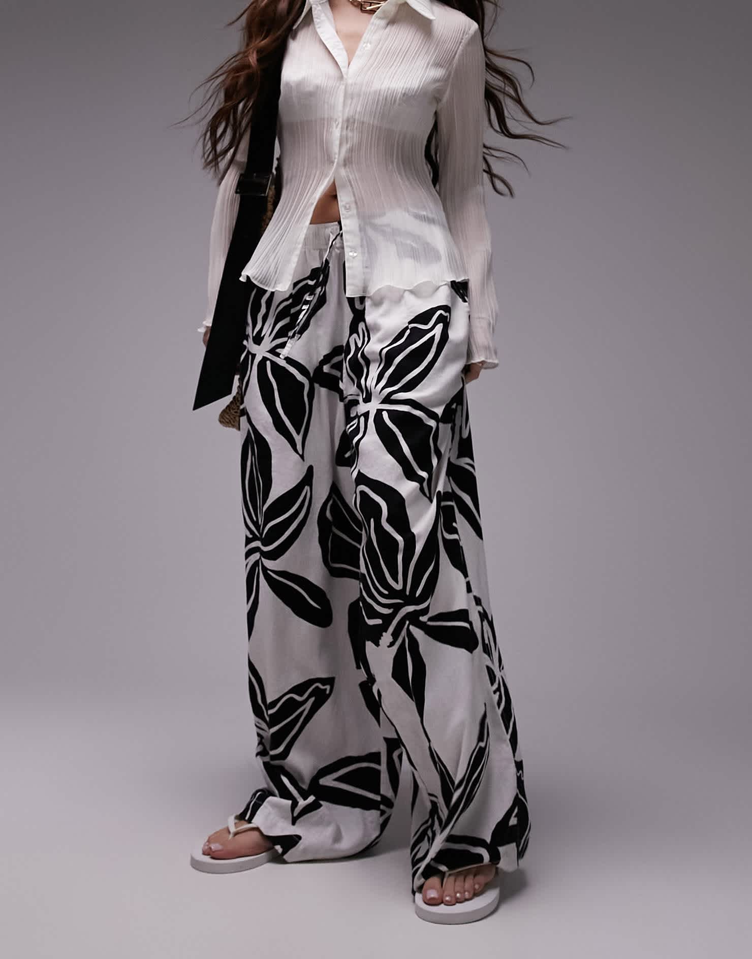 Topsop linen floral wide leg trouser in multi - ASOS Sample Sale
