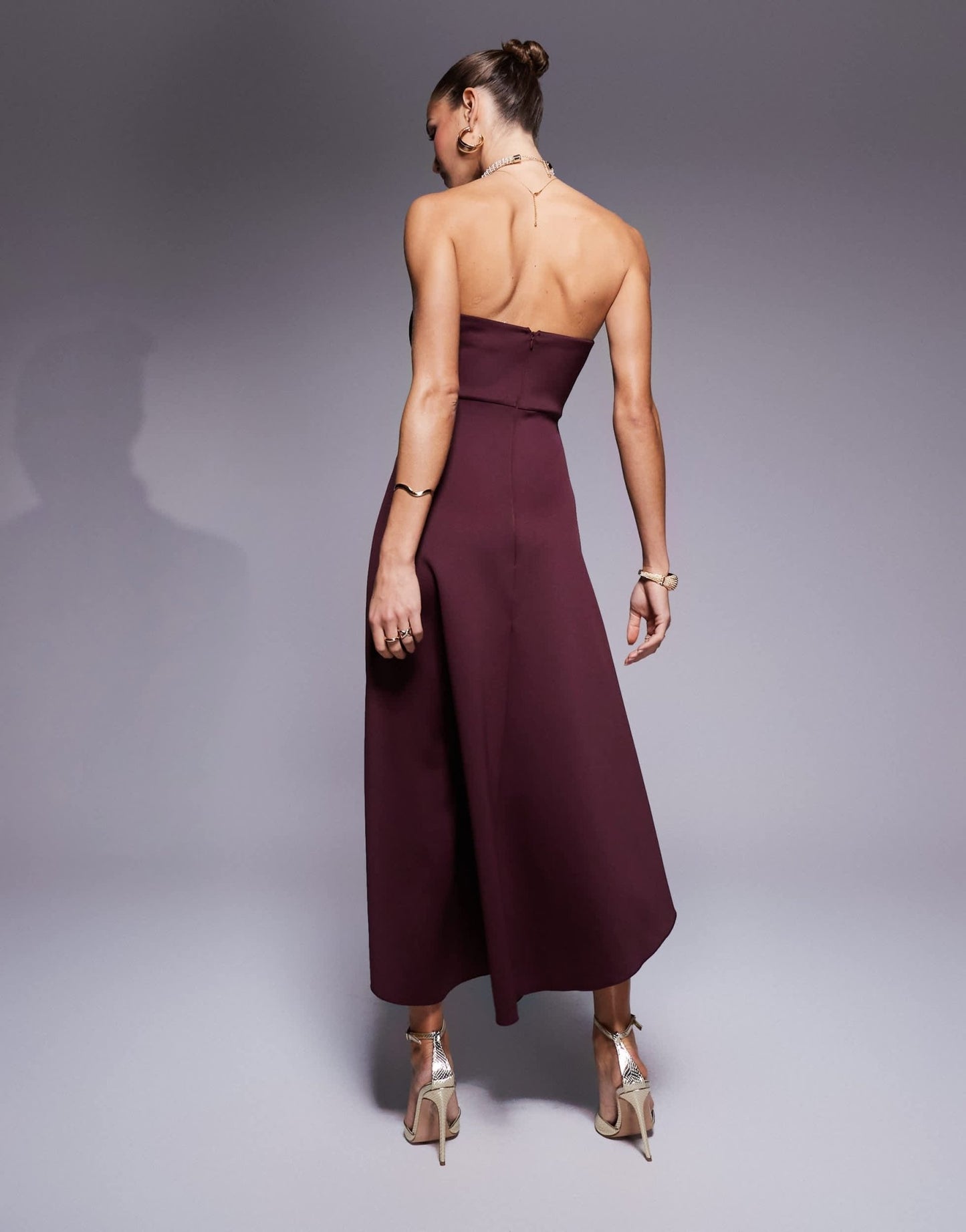 True Violet bandeau asymmetric midaxi dress in burgundy - ASOS Sample Sale
