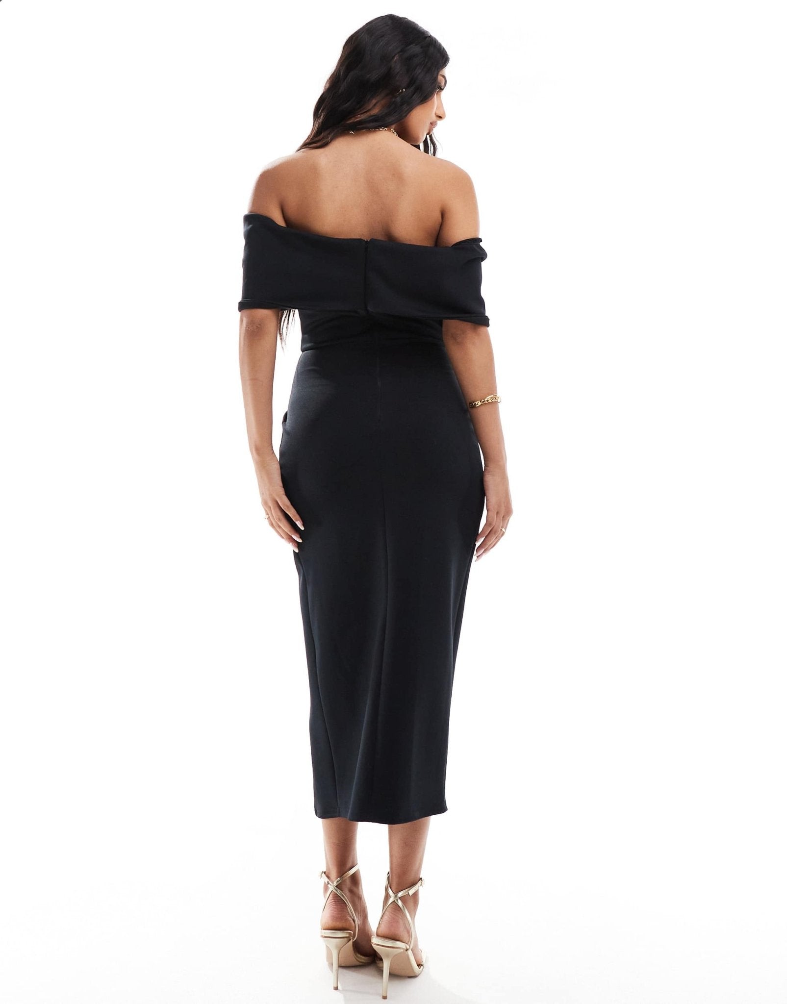 True Violet cut out bardot wrap midi dress in black - ASOS Sample Sale