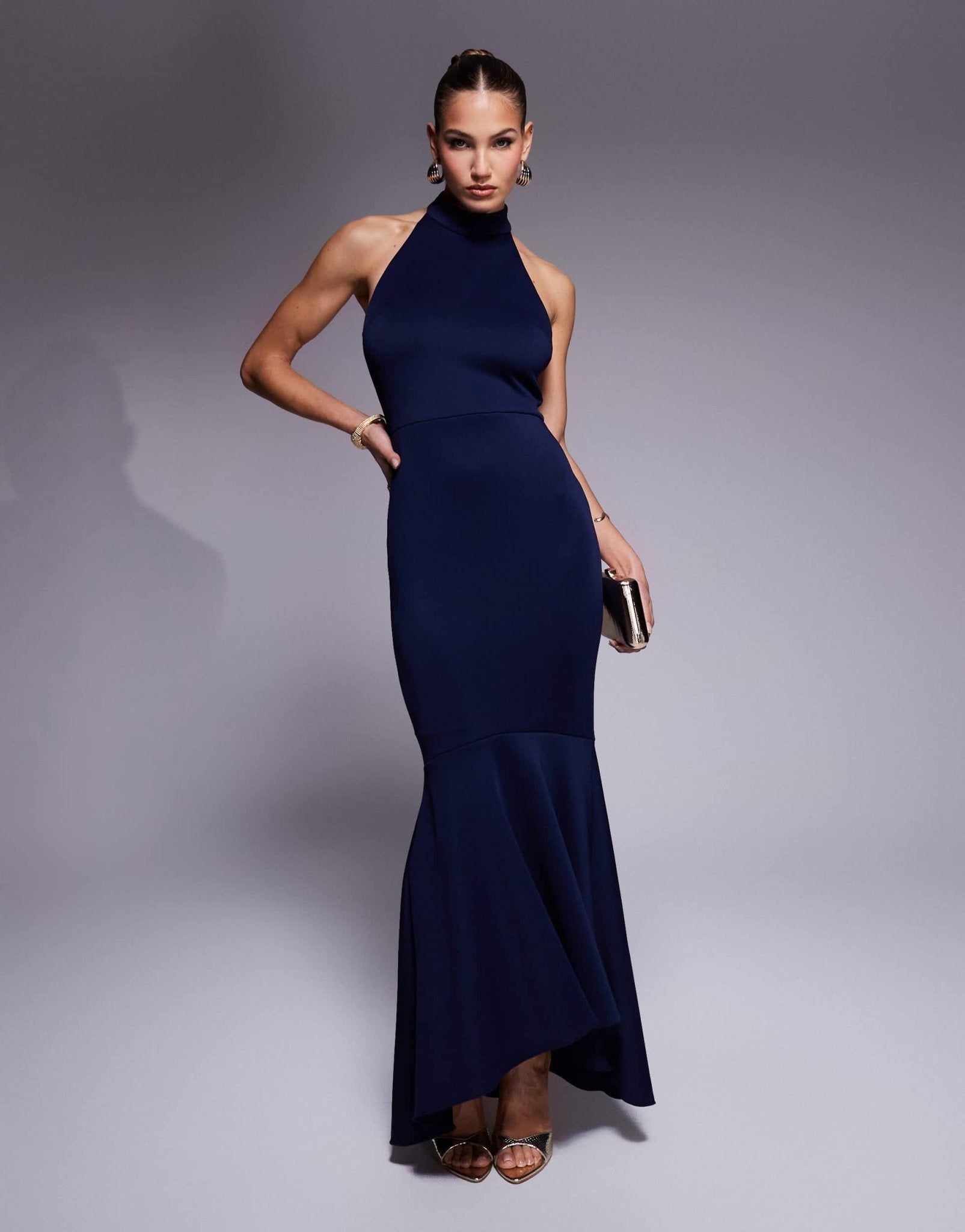 True Violet halter neck fishtail maxi gown in navy - NAVY - ASOS Sample Sale