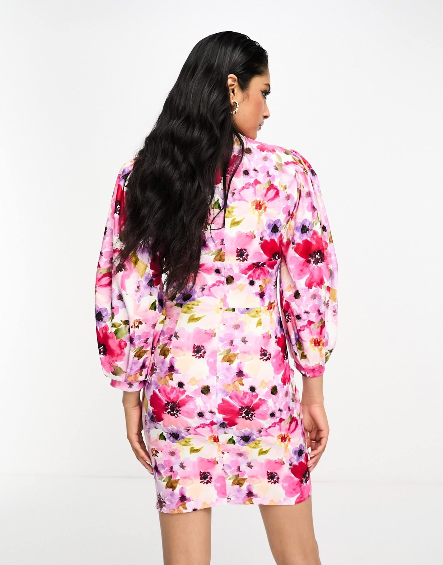 True Violet mini puff sleeve dress in floral - ASOS Sample Sale